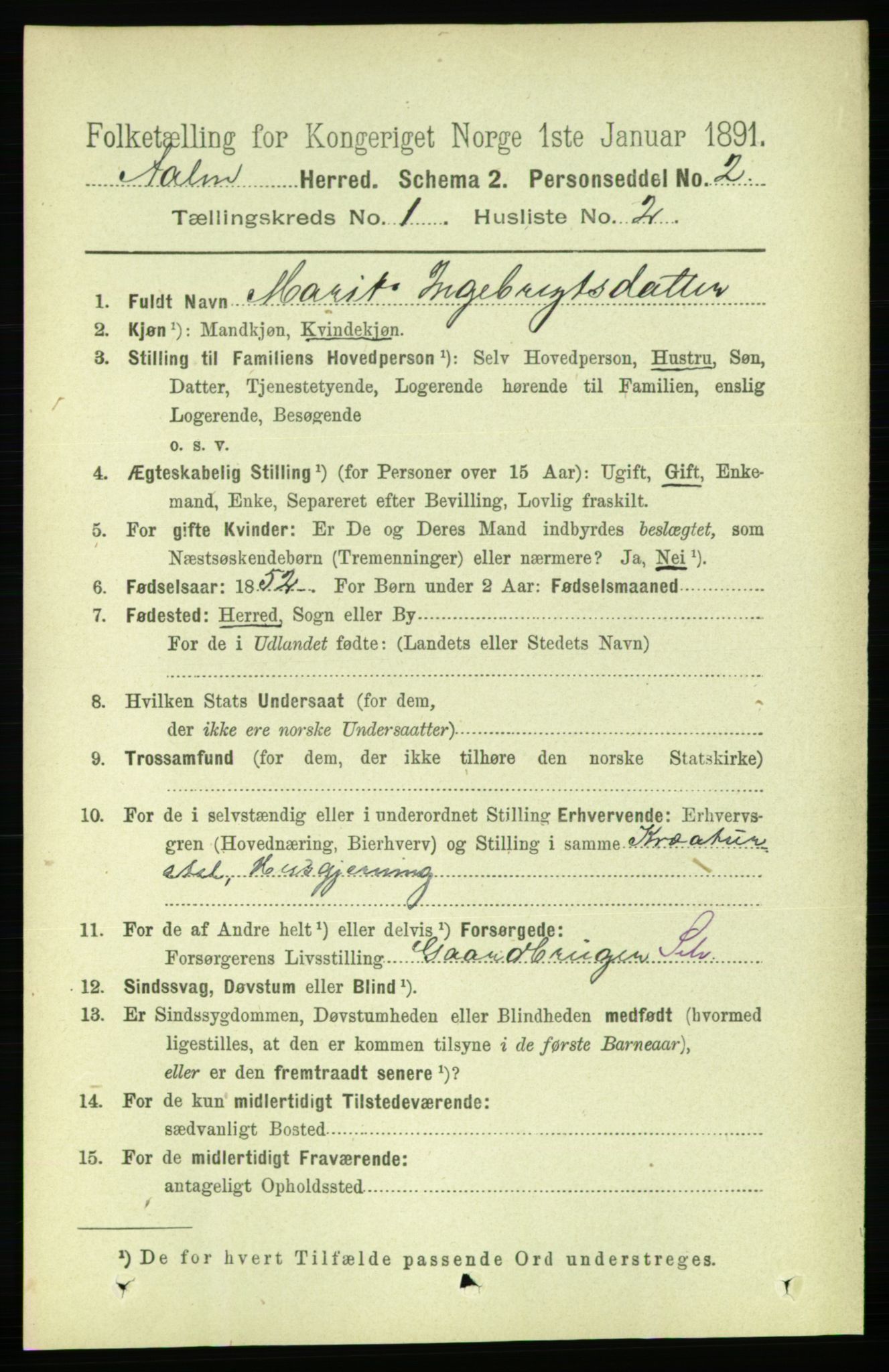 RA, 1891 census for 1644 Ålen, 1891, p. 75