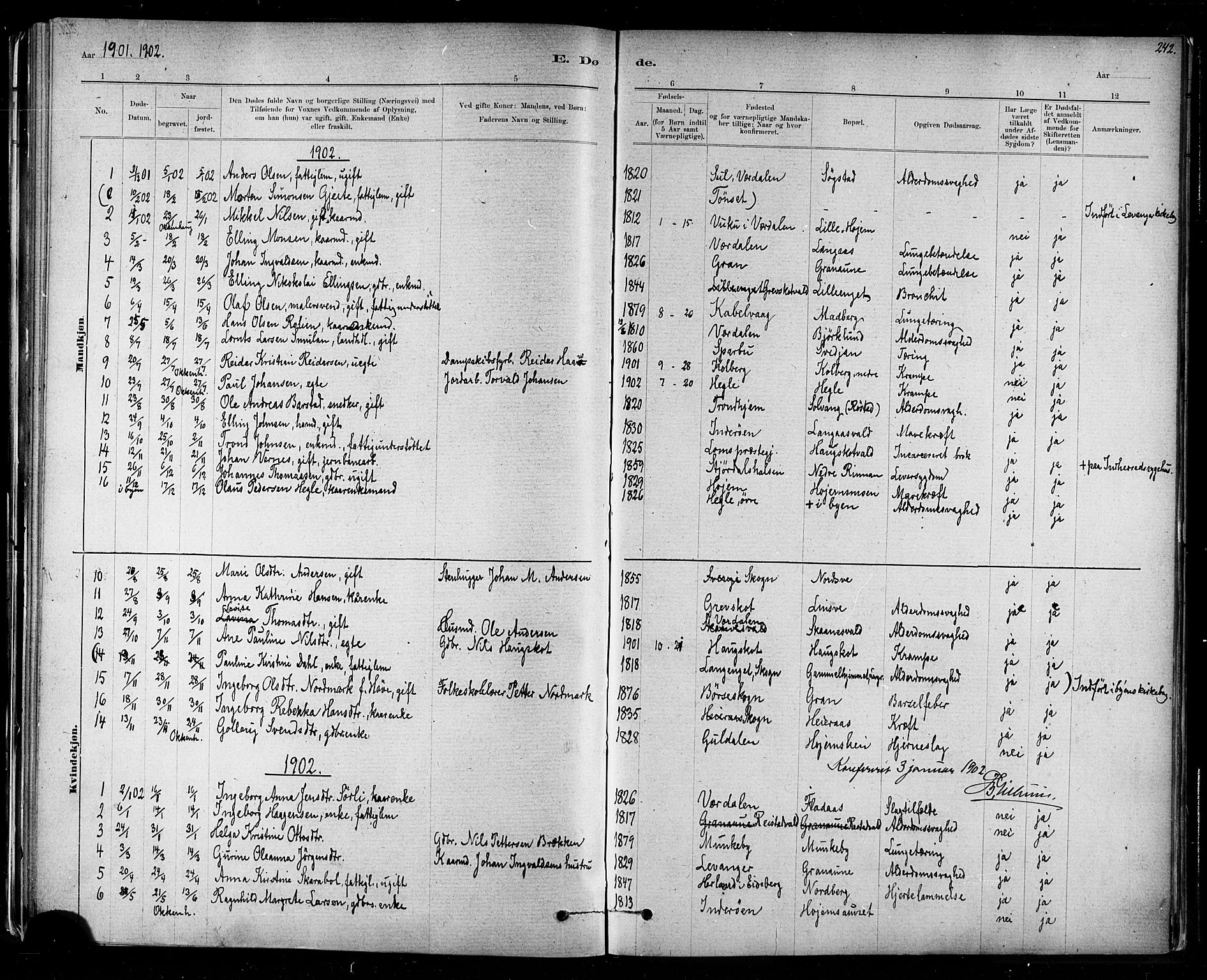 Ministerialprotokoller, klokkerbøker og fødselsregistre - Nord-Trøndelag, AV/SAT-A-1458/721/L0208: Parish register (copy) no. 721C01, 1880-1917, p. 242