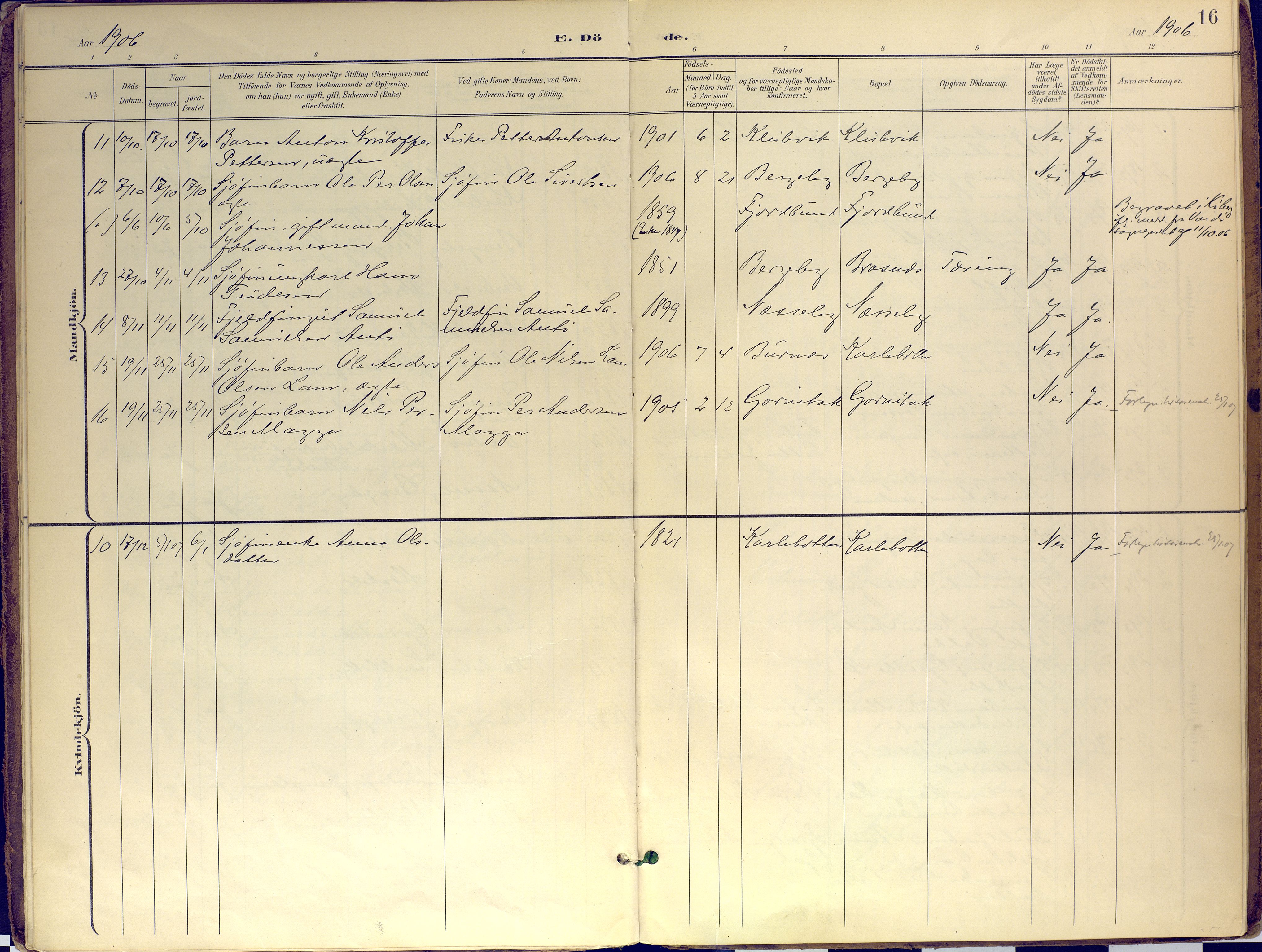 Nesseby sokneprestkontor, SATØ/S-1330/H/Ha/L0007kirke: Parish register (official) no. 7, 1898-1921, p. 16