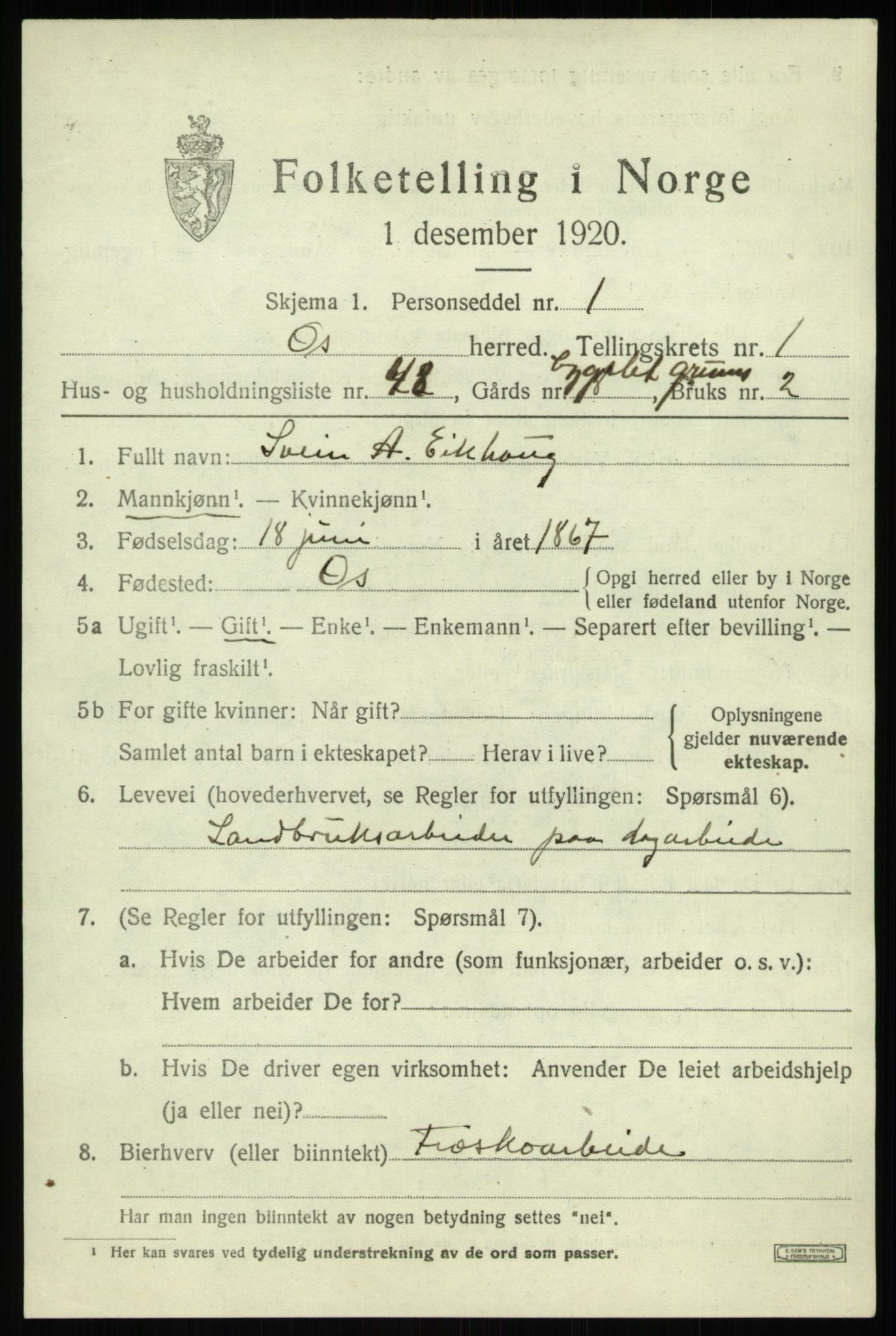 SAB, 1920 census for Os, 1920, p. 1758