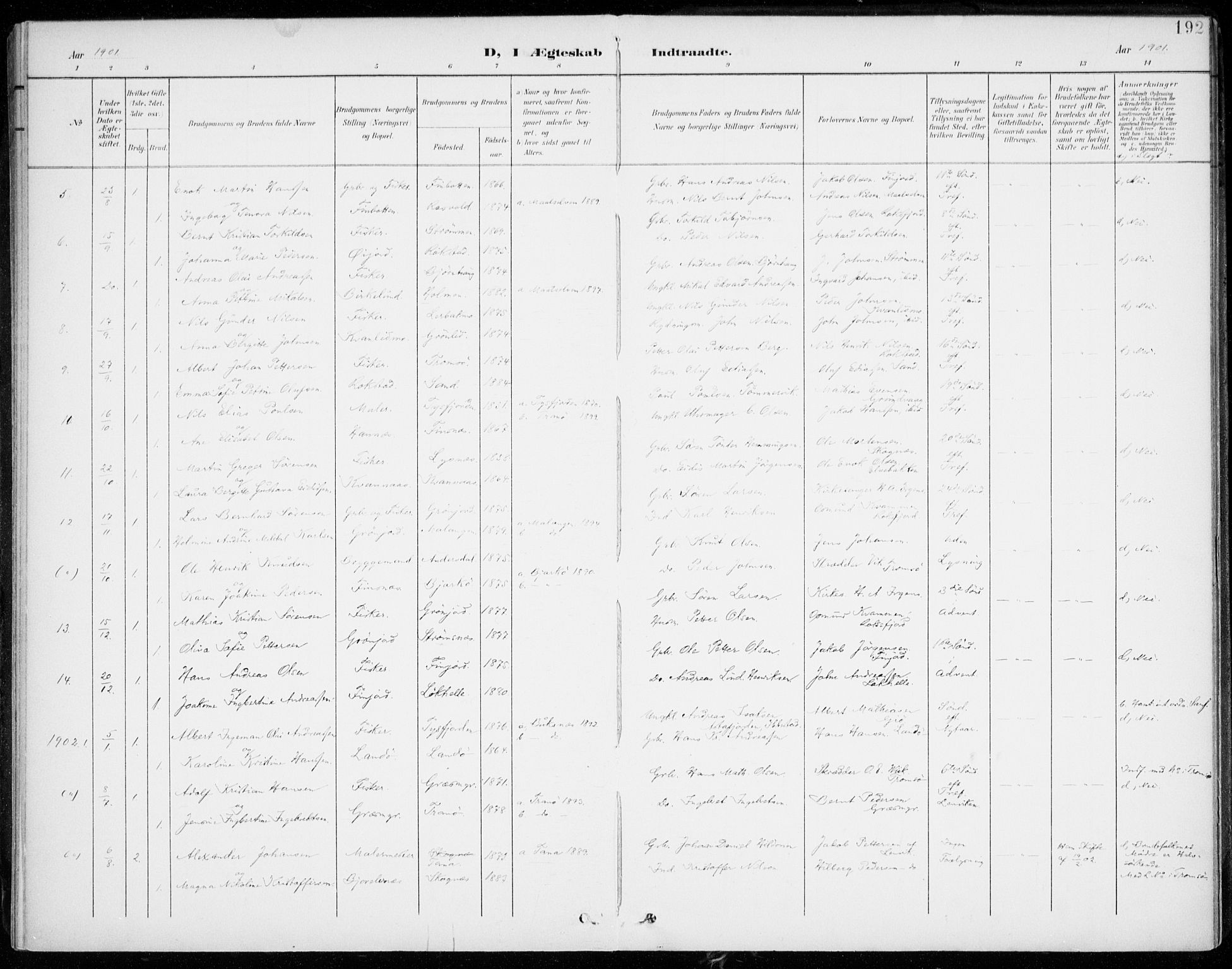 Lenvik sokneprestembete, SATØ/S-1310/H/Ha/Haa/L0014kirke: Parish register (official) no. 14, 1899-1909, p. 192