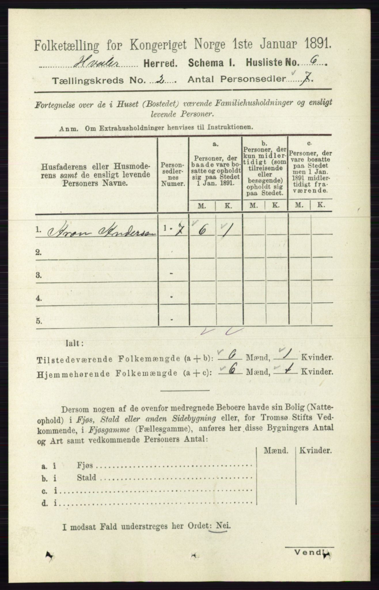 RA, 1891 census for 0111 Hvaler, 1891, p. 885