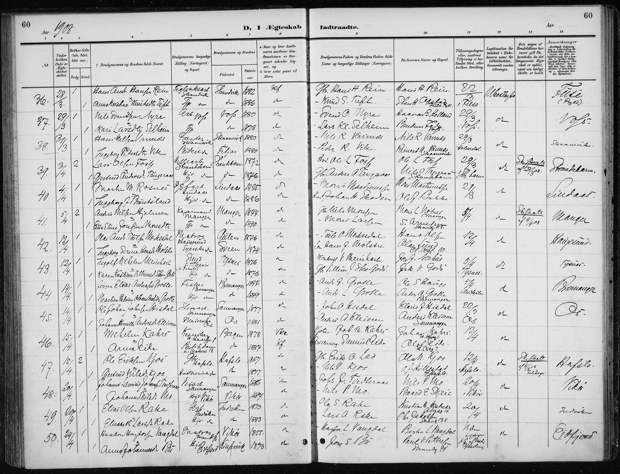 Nykirken Sokneprestembete, AV/SAB-A-77101/H/Haa/L0035: Parish register (official) no. D 5, 1905-1913, p. 60