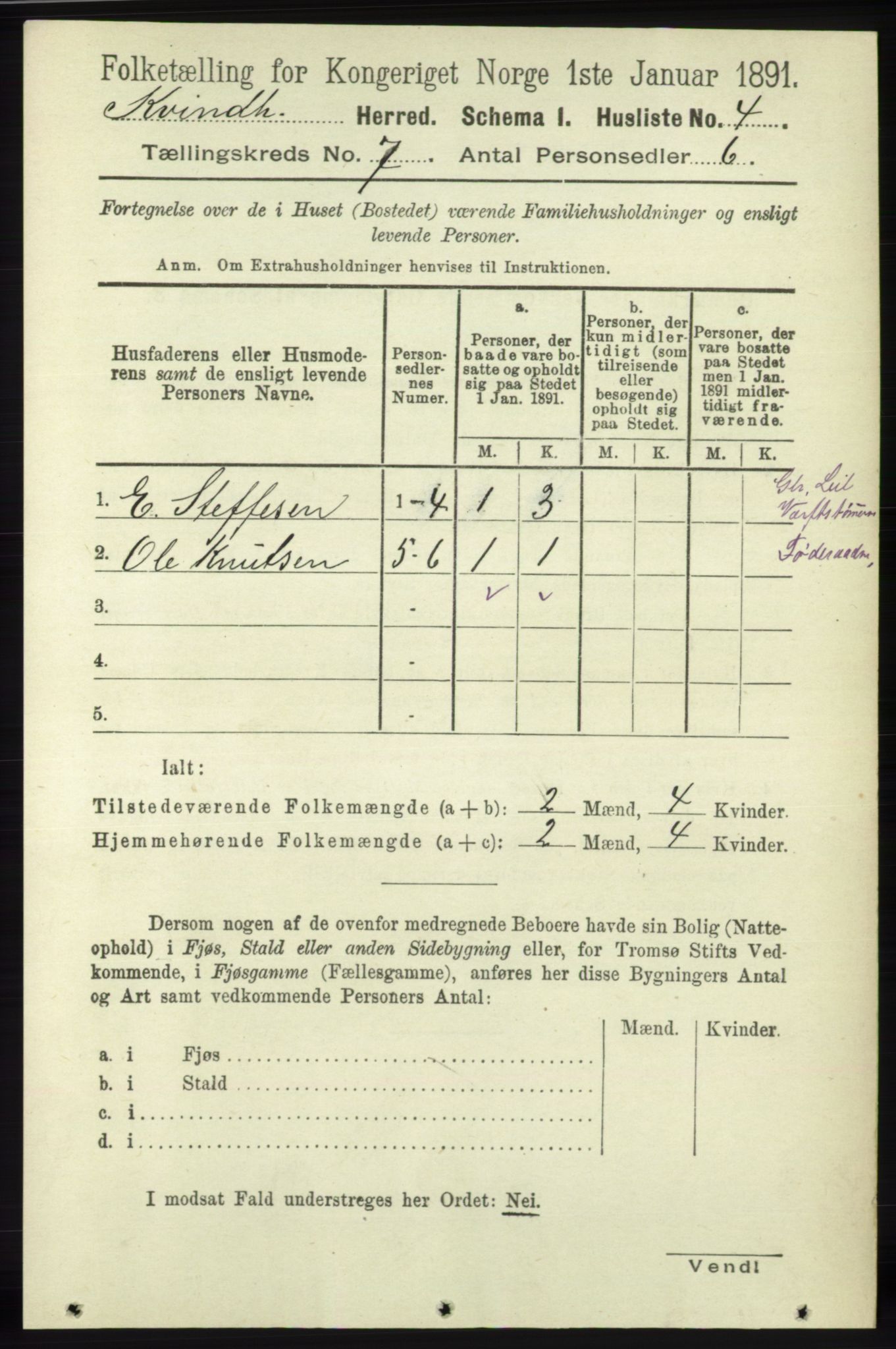 RA, 1891 census for 1224 Kvinnherad, 1891, p. 2379