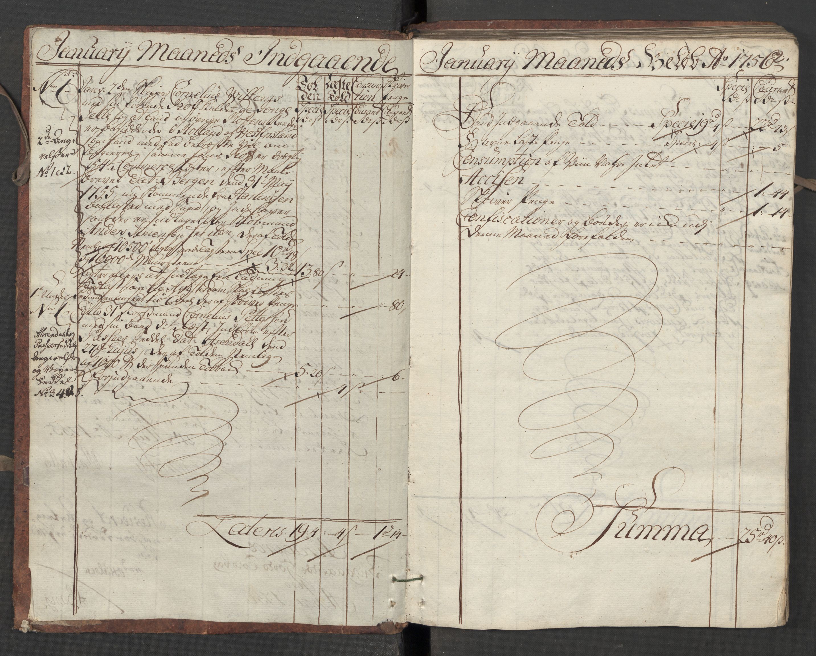 Generaltollkammeret, tollregnskaper, RA/EA-5490/R13/L0020/0001: Tollregnskaper Kragerø / Inngående hovedtollbok, 1756, p. 1b-2a