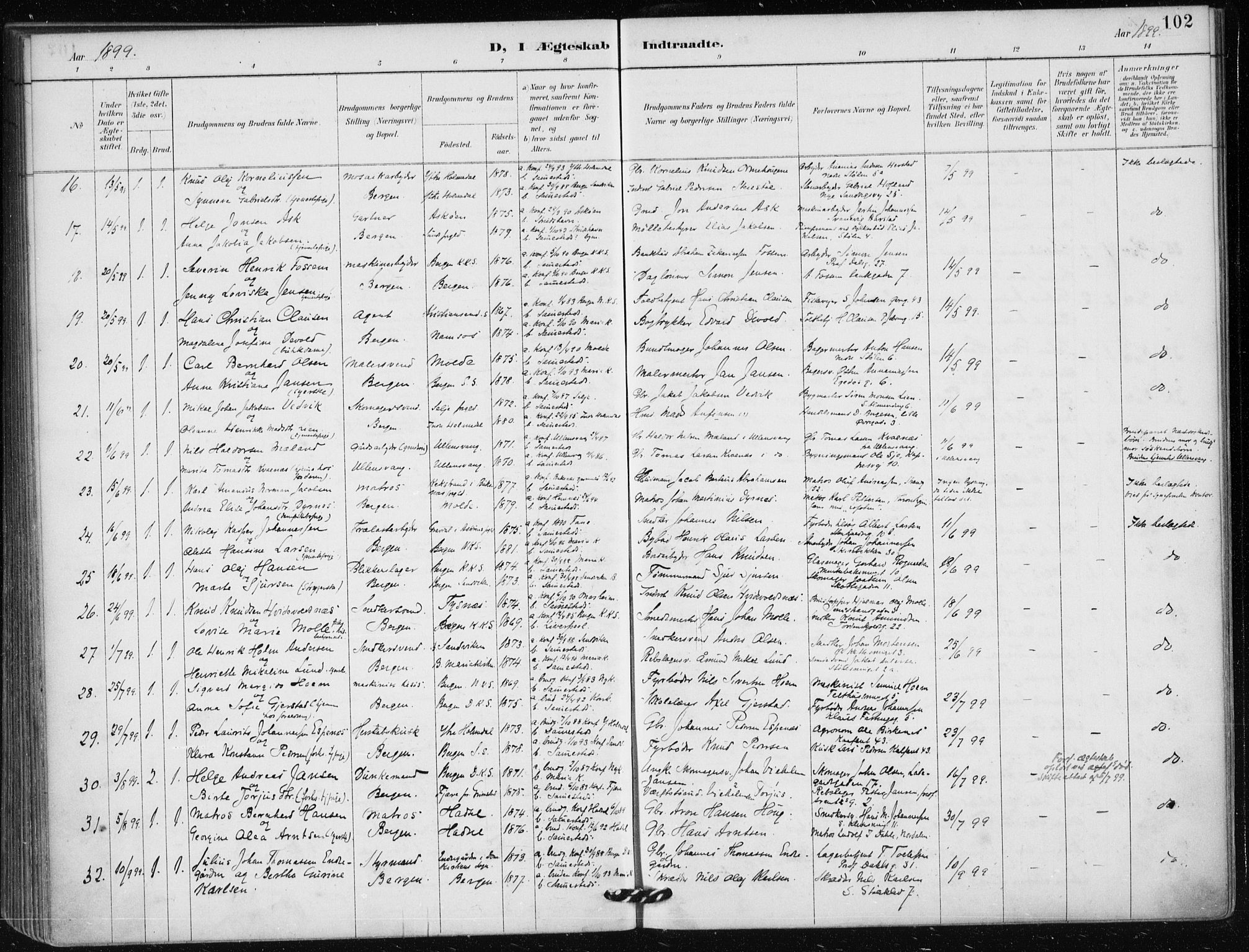 Mariakirken Sokneprestembete, AV/SAB-A-76901/H/Haa/L0013: Parish register (official) no. C 1, 1889-1900, p. 102