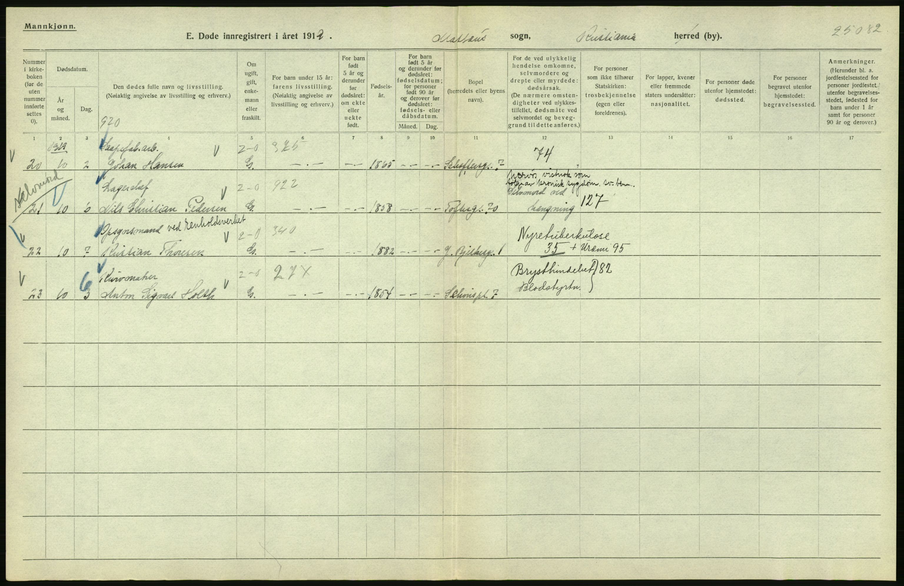 Statistisk sentralbyrå, Sosiodemografiske emner, Befolkning, RA/S-2228/D/Df/Dfb/Dfbi/L0010: Kristiania: Døde, 1919, p. 722