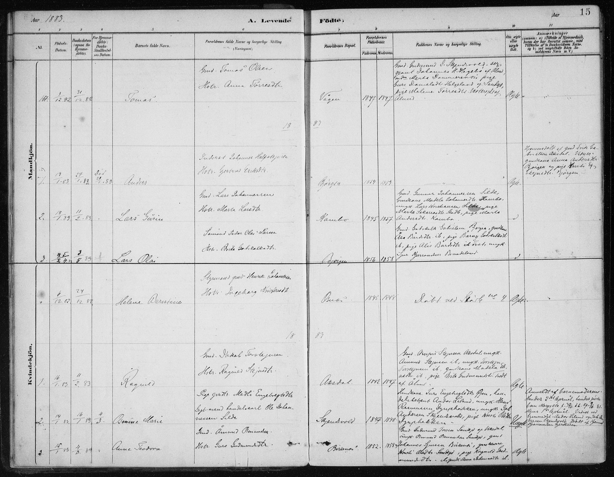 Etne sokneprestembete, SAB/A-75001/H/Haa: Parish register (official) no. C  1, 1879-1919, p. 15
