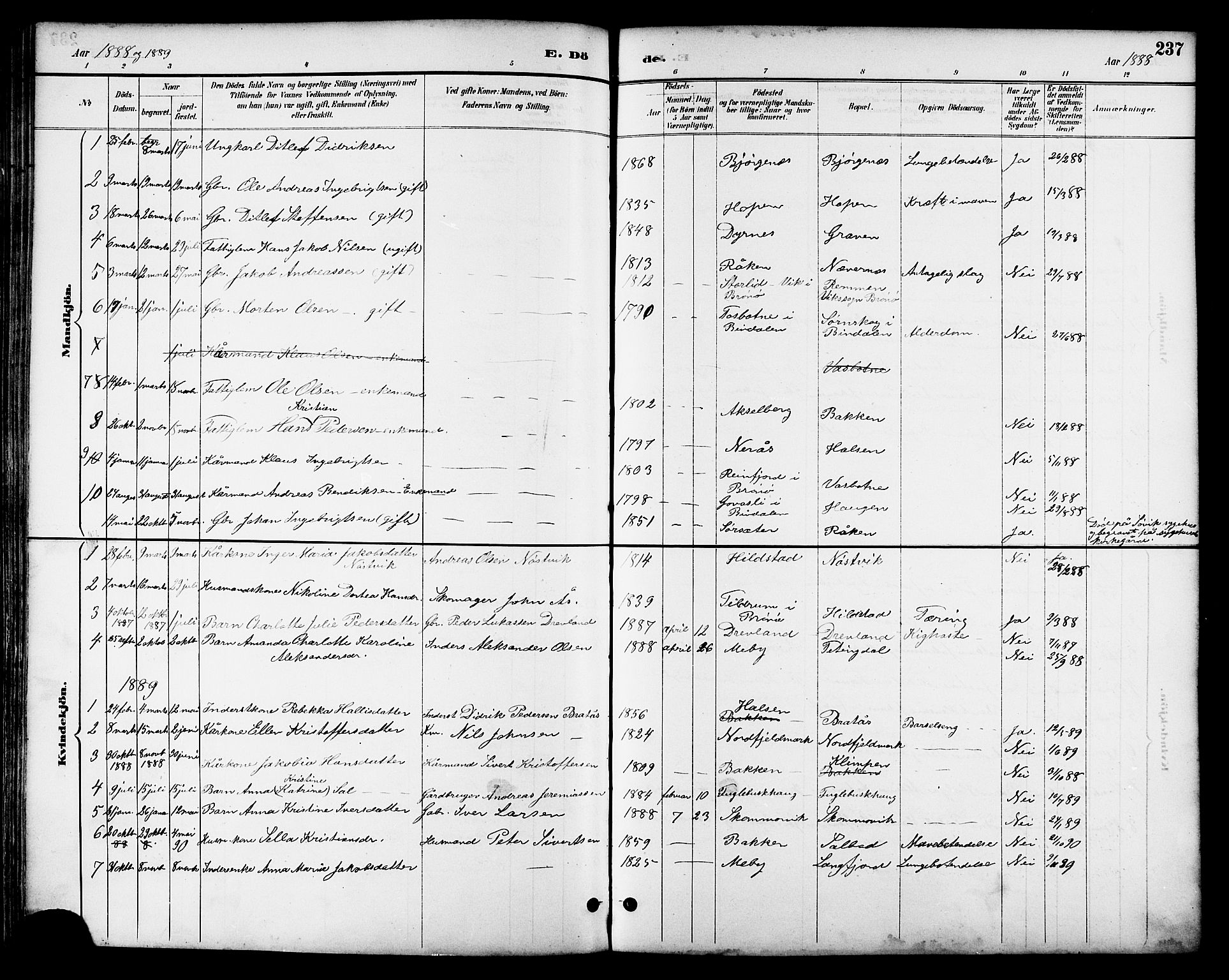 Ministerialprotokoller, klokkerbøker og fødselsregistre - Nordland, AV/SAT-A-1459/814/L0230: Parish register (copy) no. 814C03, 1884-1911, p. 237