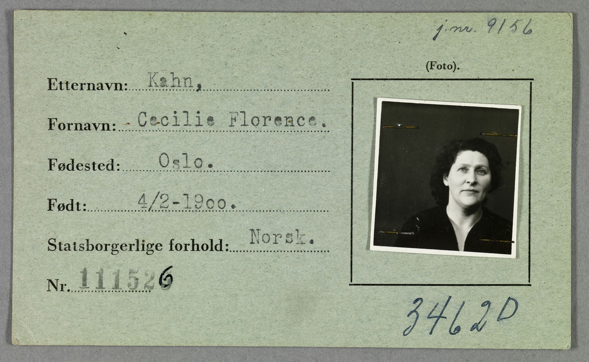 Sosialdepartementet, Våre Falne, RA/S-1708/E/Ee/L0021A: Fotografier av jøder på legitimasjonskort (1941-42), 1941-1942, p. 193