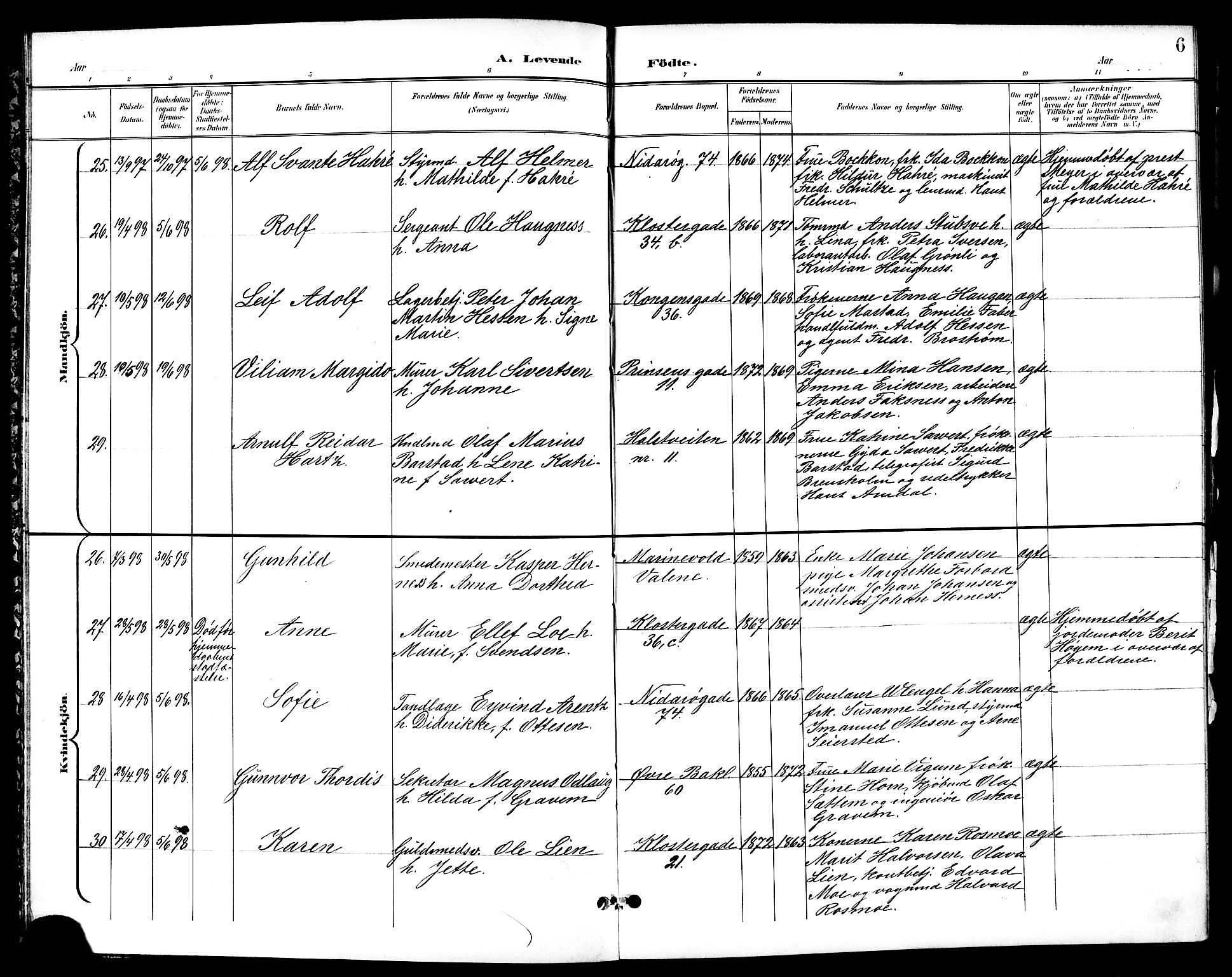 Ministerialprotokoller, klokkerbøker og fødselsregistre - Sør-Trøndelag, AV/SAT-A-1456/601/L0094: Parish register (copy) no. 601C12, 1898-1911, p. 6