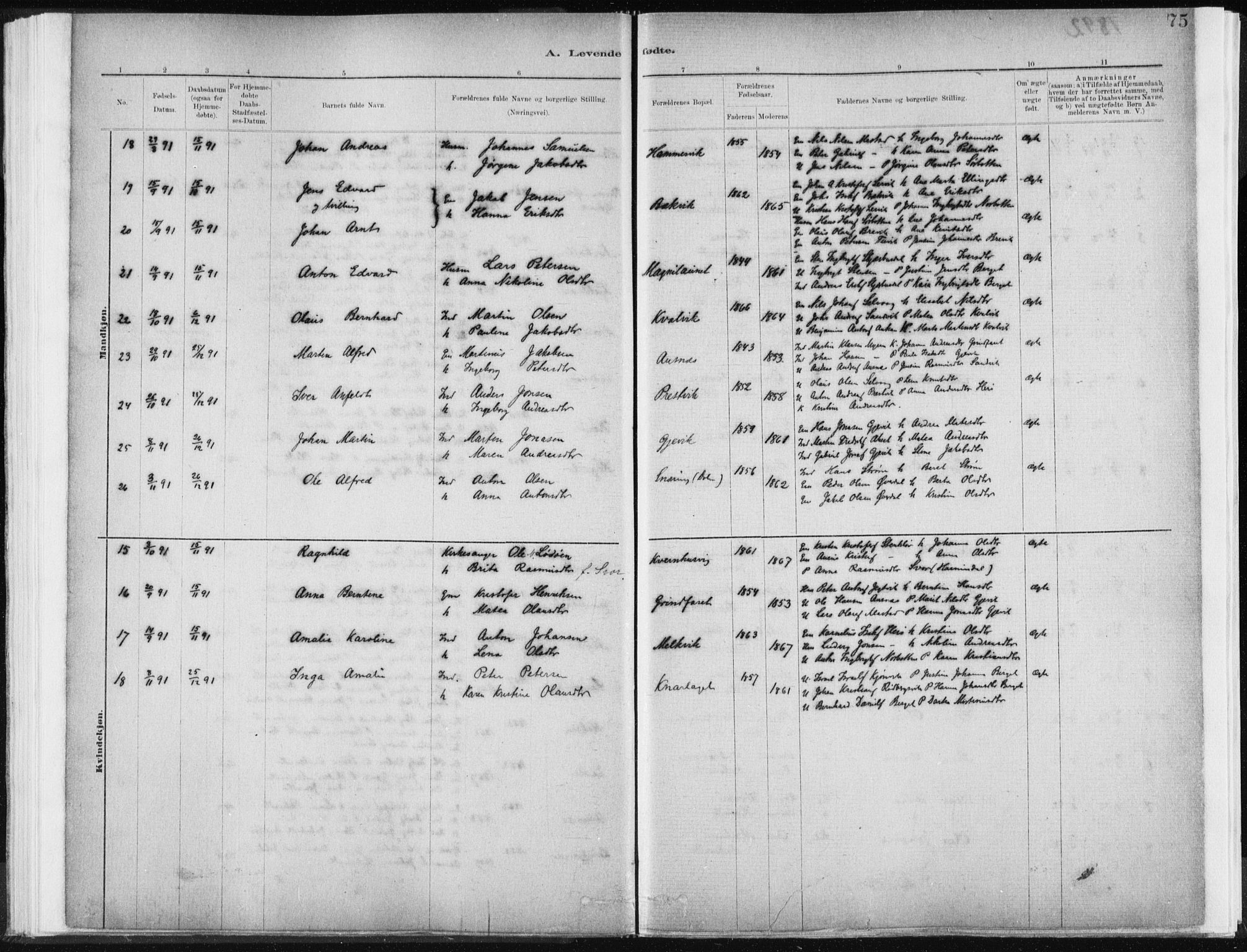 Ministerialprotokoller, klokkerbøker og fødselsregistre - Sør-Trøndelag, SAT/A-1456/637/L0558: Parish register (official) no. 637A01, 1882-1899, p. 75