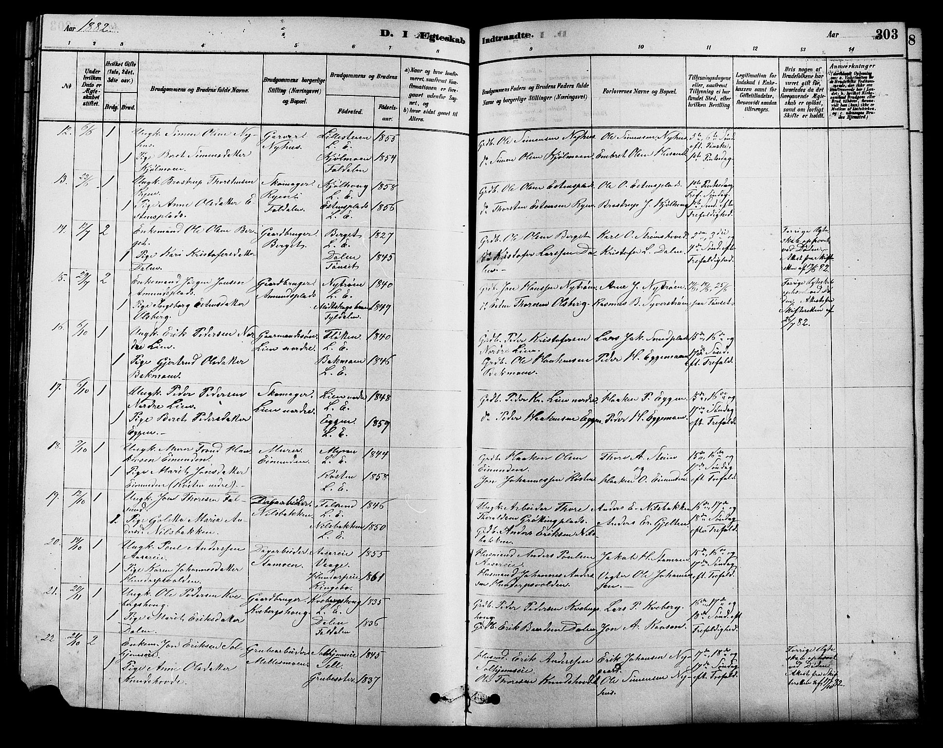 Alvdal prestekontor, SAH/PREST-060/H/Ha/Hab/L0003: Parish register (copy) no. 3, 1878-1907, p. 303