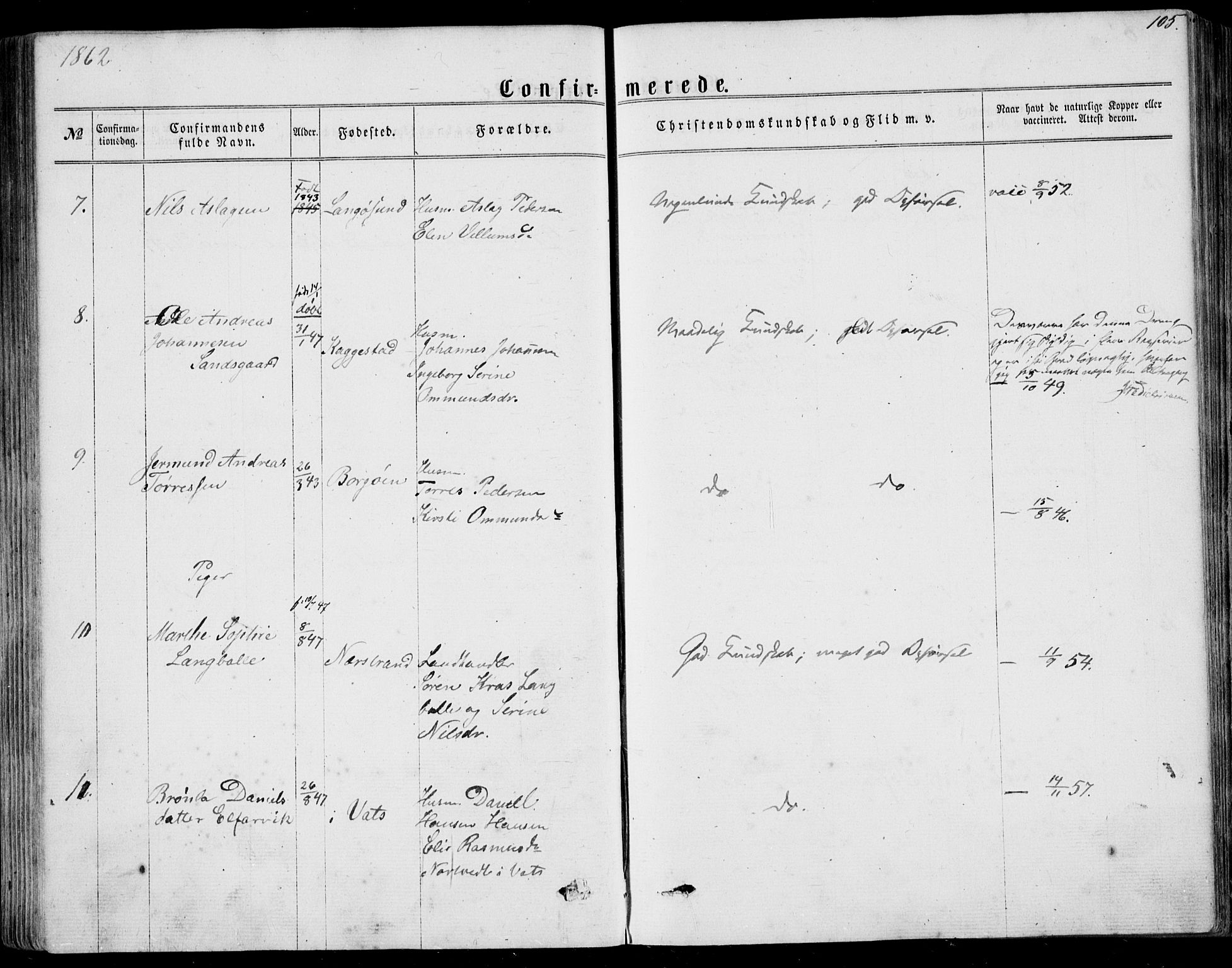 Nedstrand sokneprestkontor, AV/SAST-A-101841/01/IV: Parish register (official) no. A 9, 1861-1876, p. 105