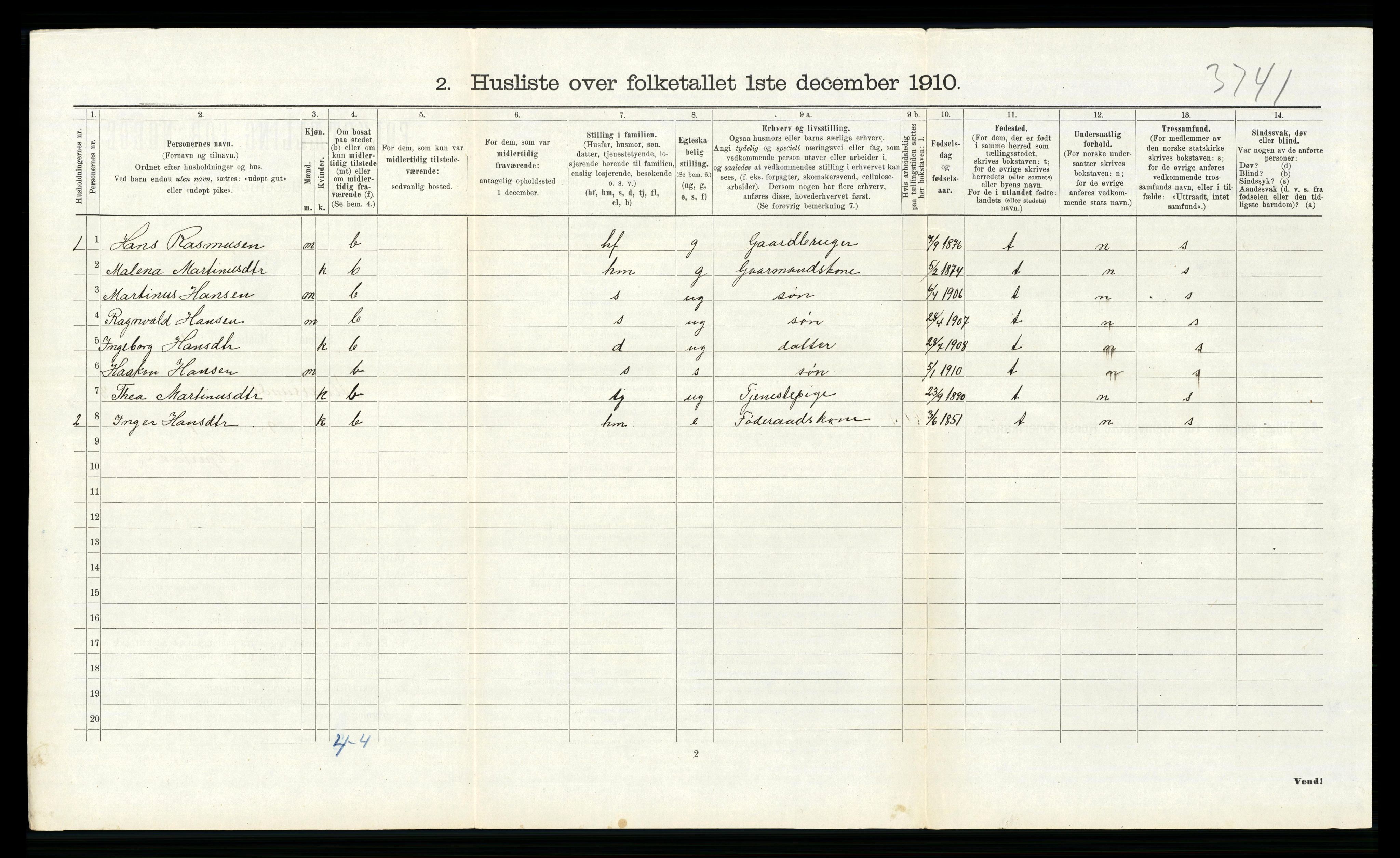 RA, 1910 census for Alversund, 1910, p. 193