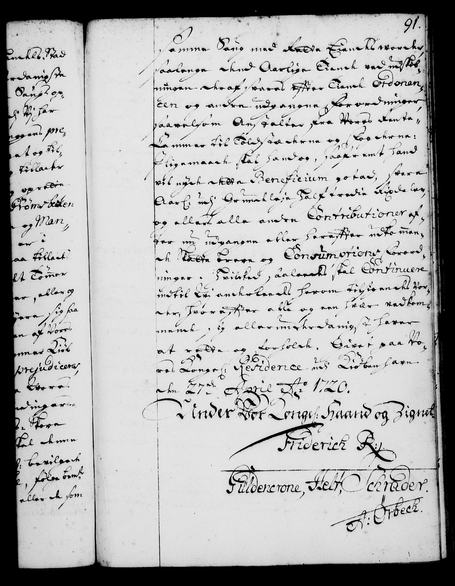 Rentekammeret, Kammerkanselliet, AV/RA-EA-3111/G/Gg/Gga/L0001: Norsk ekspedisjonsprotokoll med register (merket RK 53.1), 1720-1723, p. 91