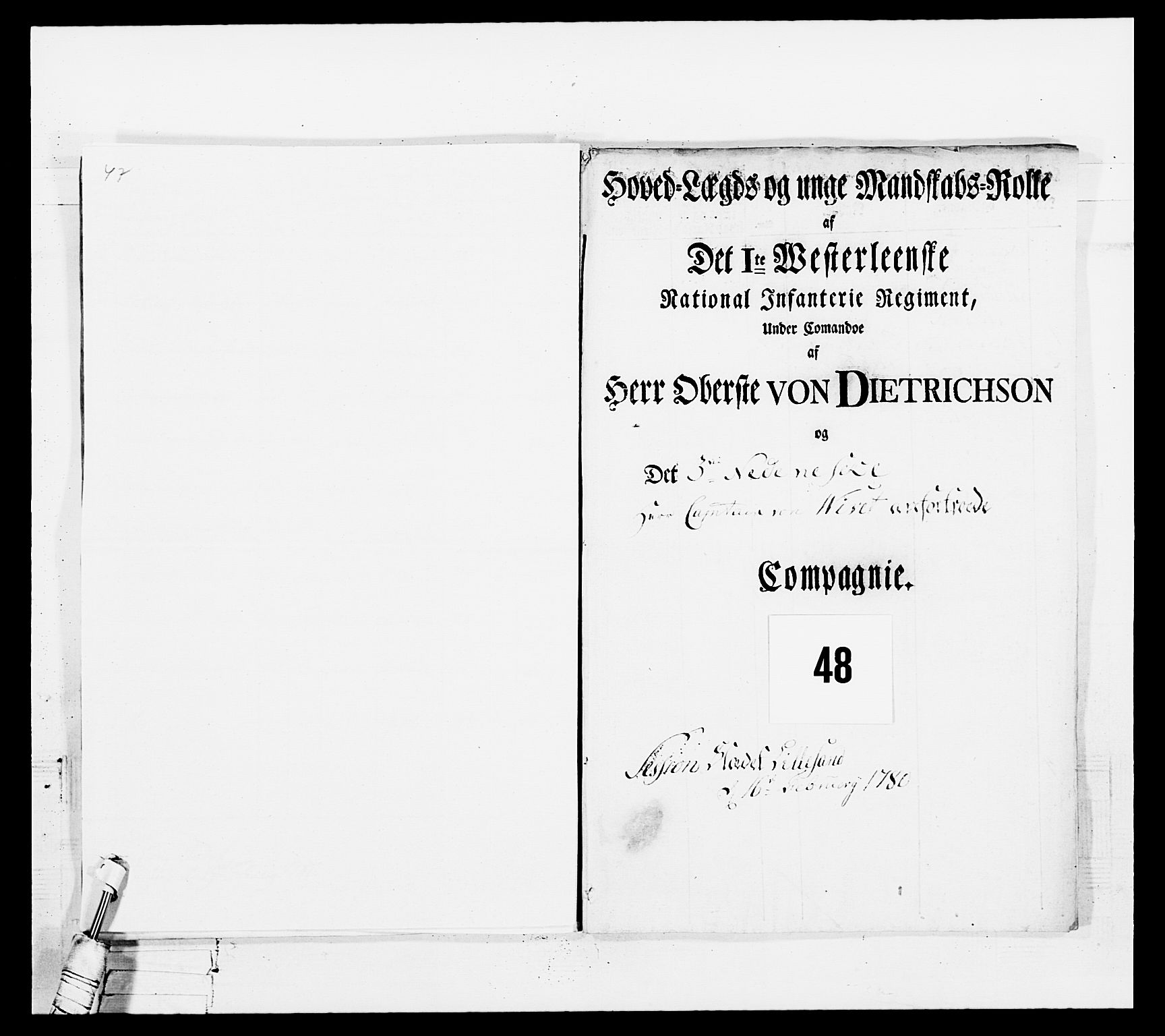 Generalitets- og kommissariatskollegiet, Det kongelige norske kommissariatskollegium, AV/RA-EA-5420/E/Eh/L0102: 1. Vesterlenske nasjonale infanteriregiment, 1778-1780, p. 498