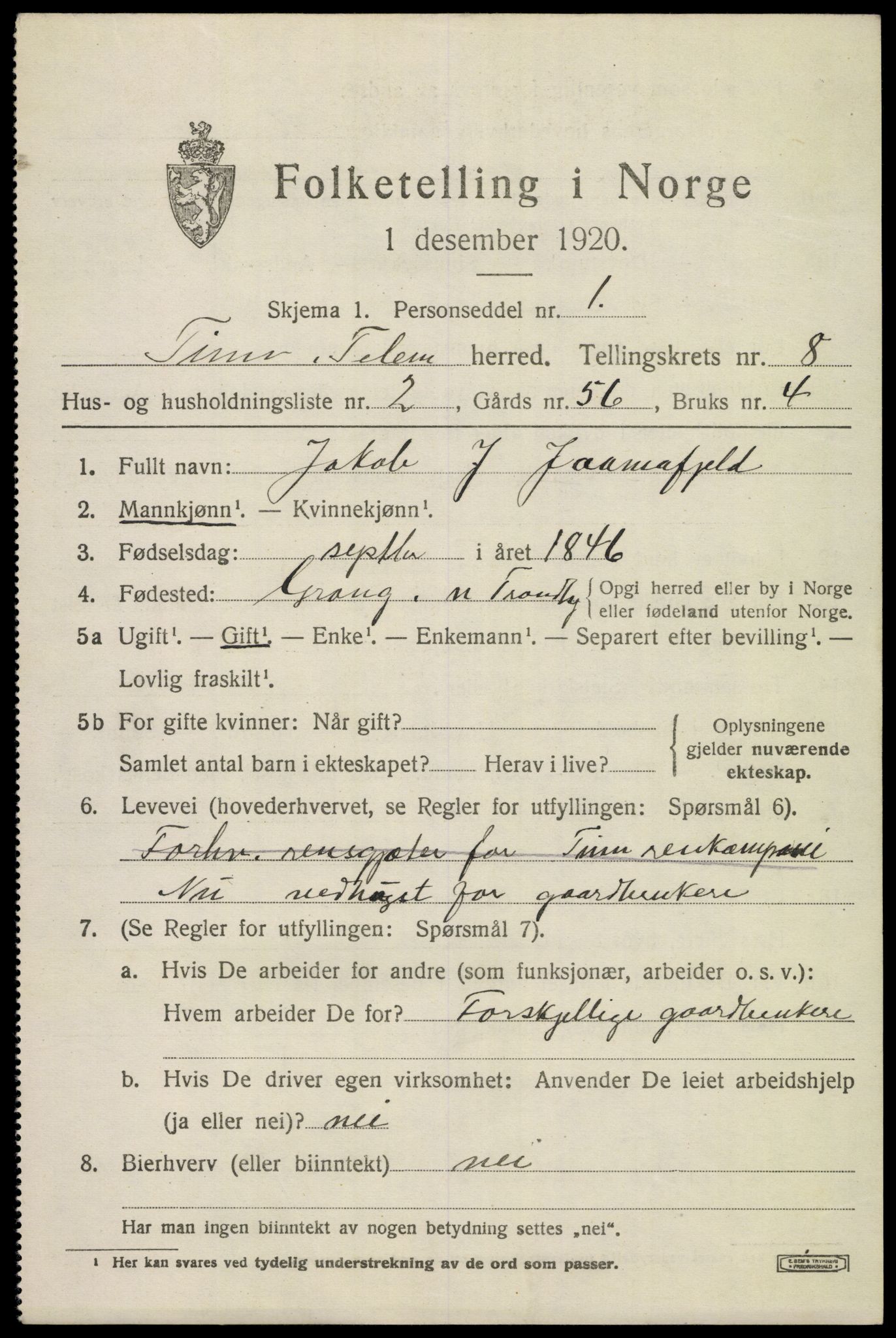 SAKO, 1920 census for Tinn, 1920, p. 5090