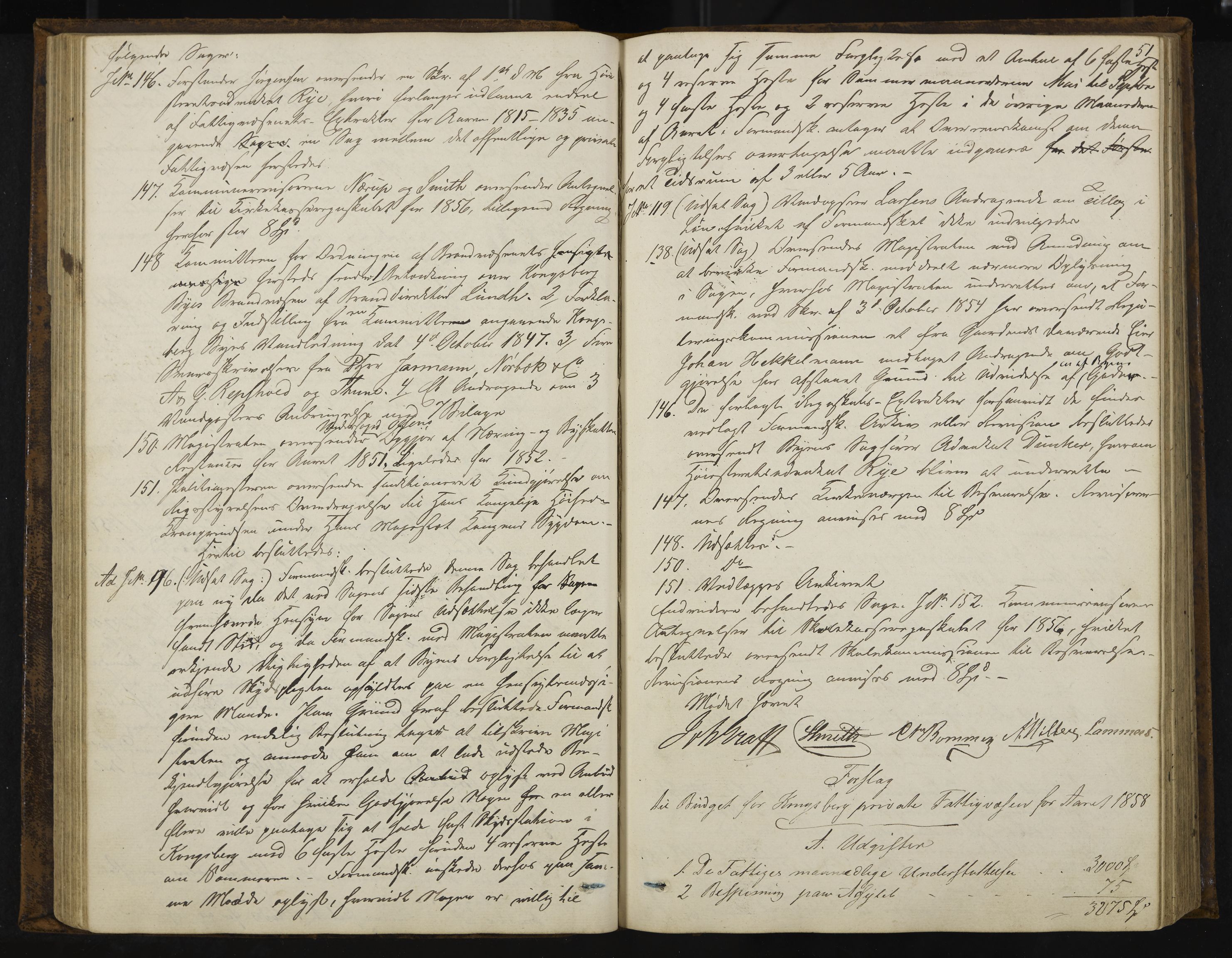 Kongsberg formannskap og sentraladministrasjon, IKAK/0604021-1/A/L0003: Møtebok med register, 1856-1861, p. 51