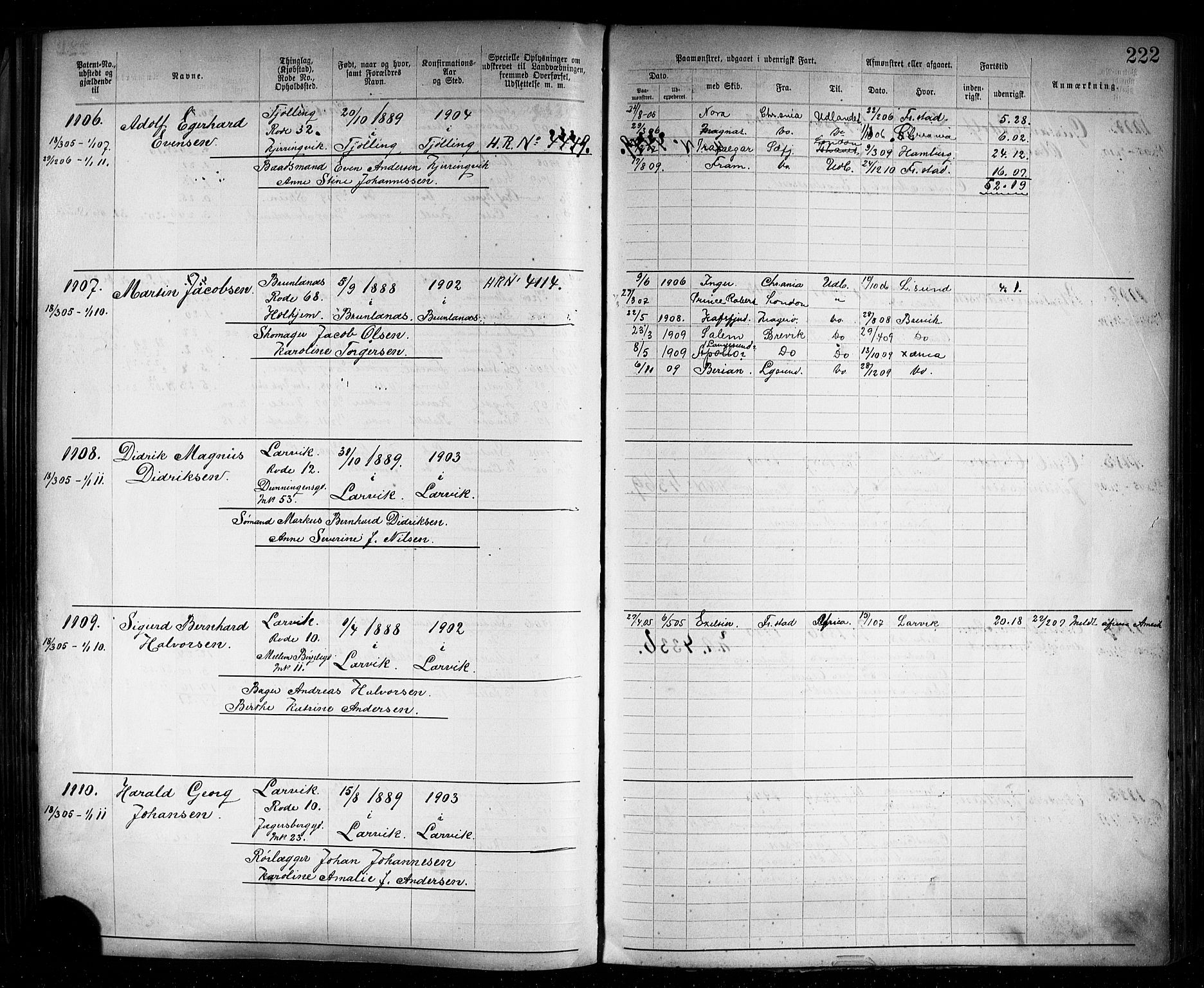 Larvik innrulleringskontor, AV/SAKO-A-787/F/Fb/L0002: Annotasjonsrulle, 1897-1917, p. 225