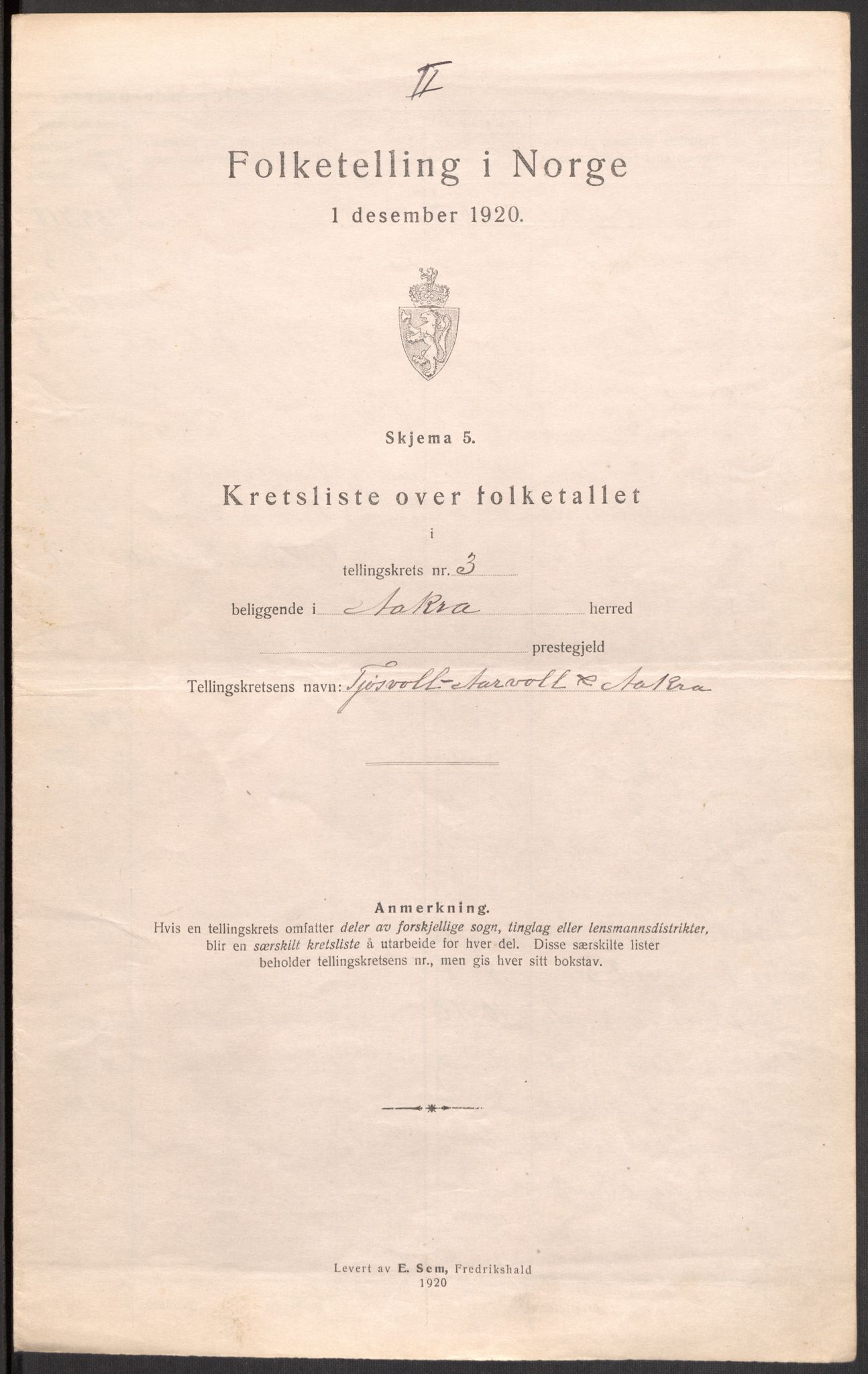 SAST, 1920 census for Åkra, 1920, p. 21