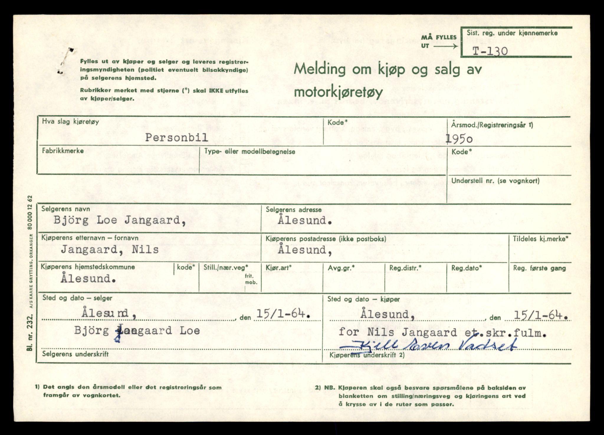 Møre og Romsdal vegkontor - Ålesund trafikkstasjon, AV/SAT-A-4099/F/Fe/L0002: Registreringskort for kjøretøy T 128 - T 231, 1927-1998, p. 87