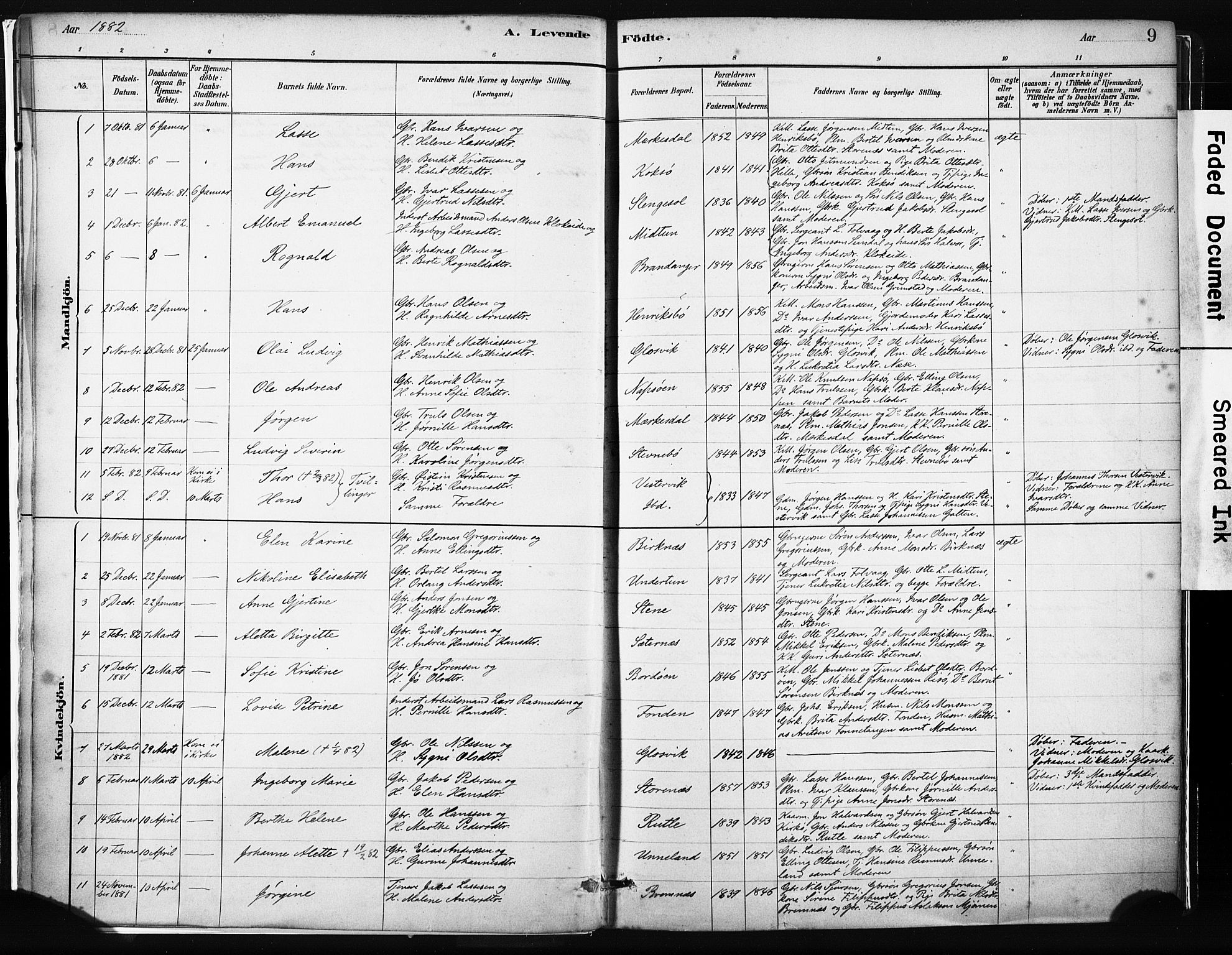 Gulen sokneprestembete, SAB/A-80201/H/Haa/Haab/L0001: Parish register (official) no. B 1, 1881-1905, p. 9