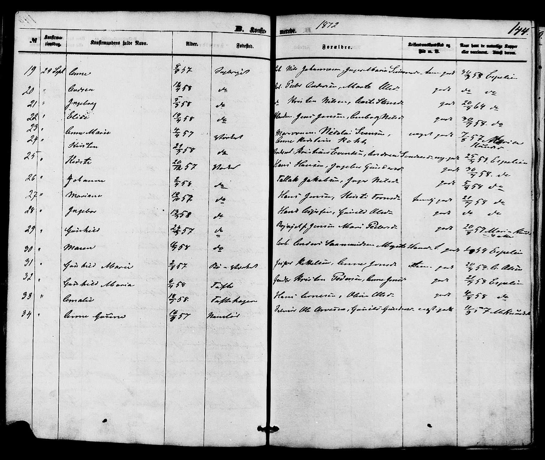 Holla kirkebøker, SAKO/A-272/F/Fa/L0007: Parish register (official) no. 7, 1869-1881, p. 144