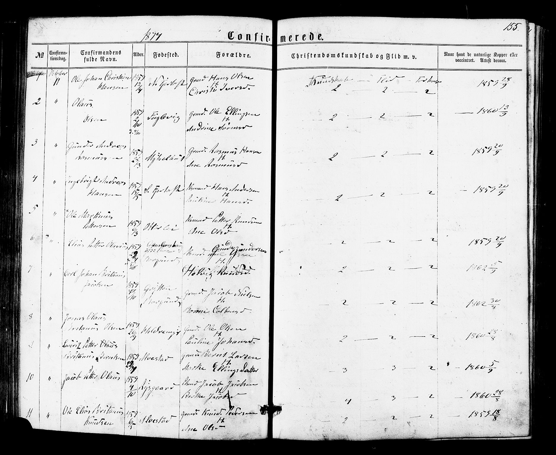 Ministerialprotokoller, klokkerbøker og fødselsregistre - Møre og Romsdal, SAT/A-1454/536/L0498: Parish register (official) no. 536A07, 1862-1875, p. 155