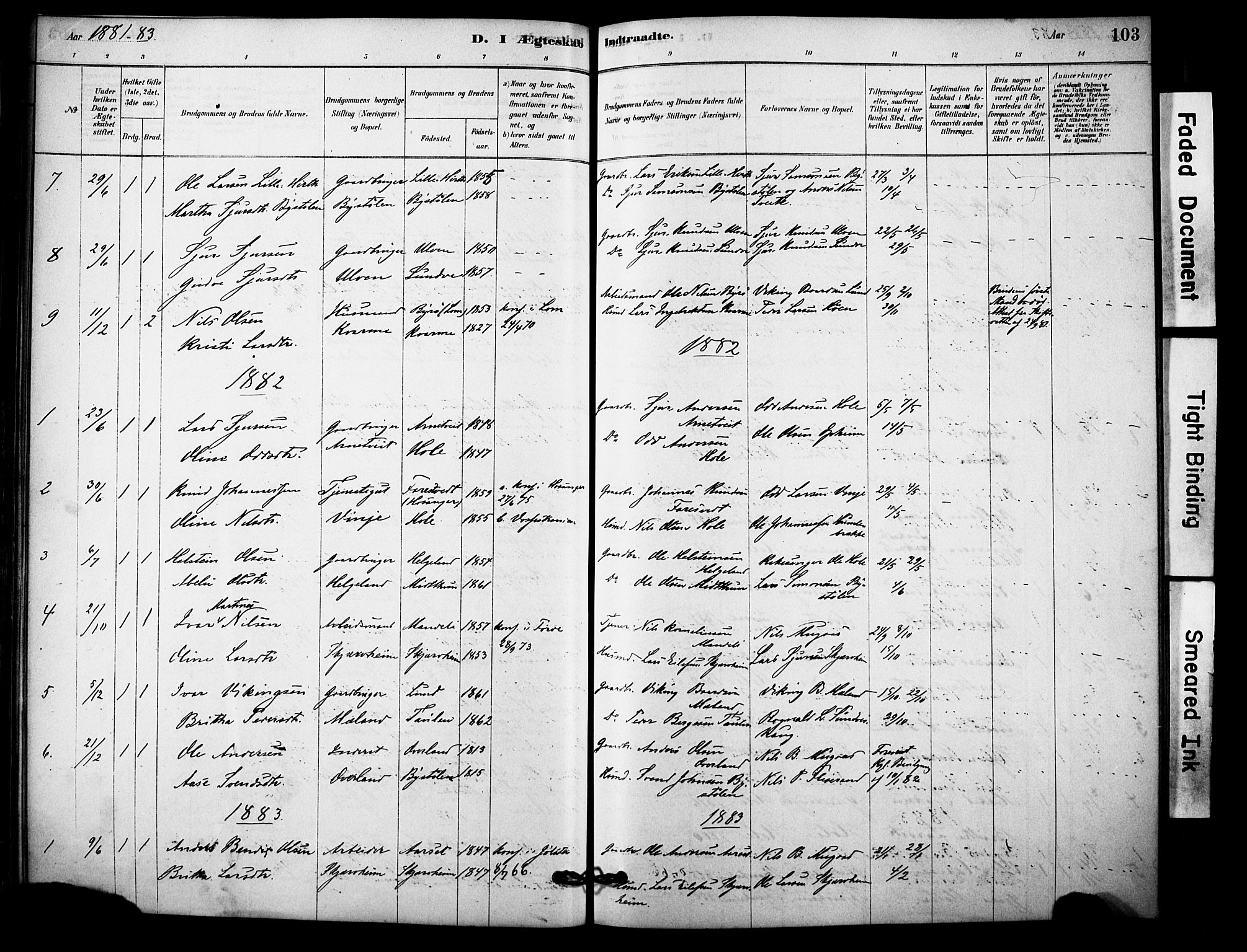 Vossestrand Sokneprestembete, SAB/A-79101/H/Haa: Parish register (official) no. C 1, 1878-1903, p. 103