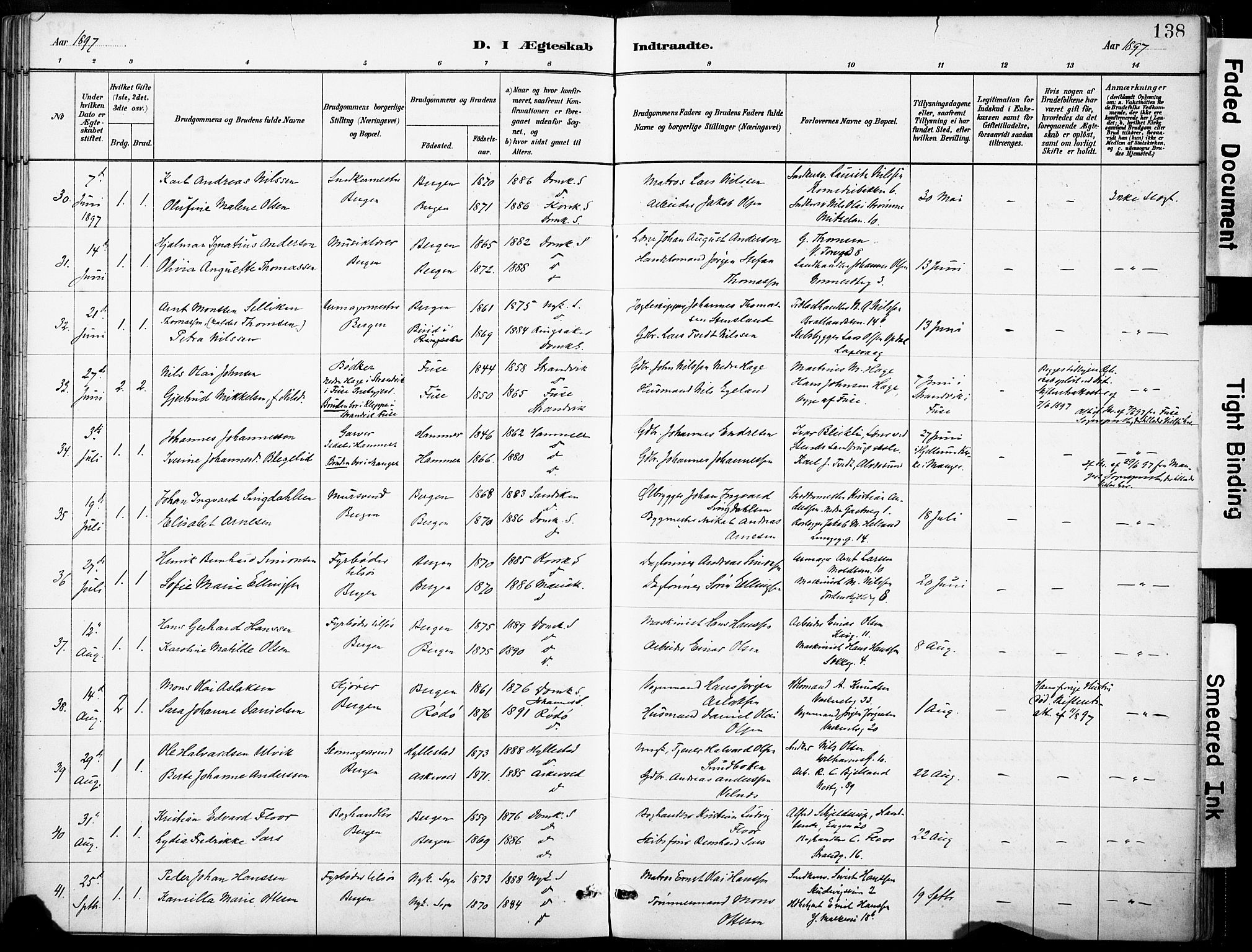 Domkirken sokneprestembete, AV/SAB-A-74801/H/Haa/L0037: Parish register (official) no. D 4, 1880-1907, p. 138