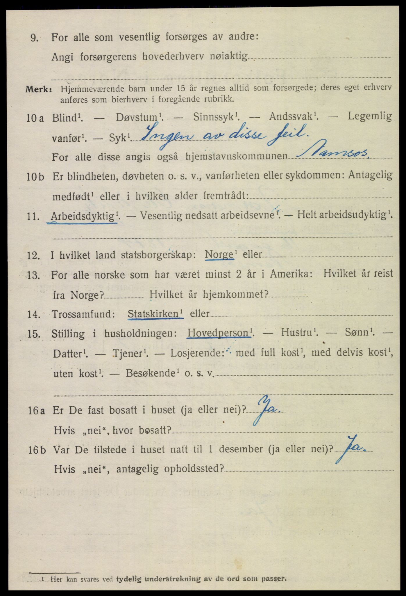 SAT, 1920 census for Namsos, 1920, p. 4798