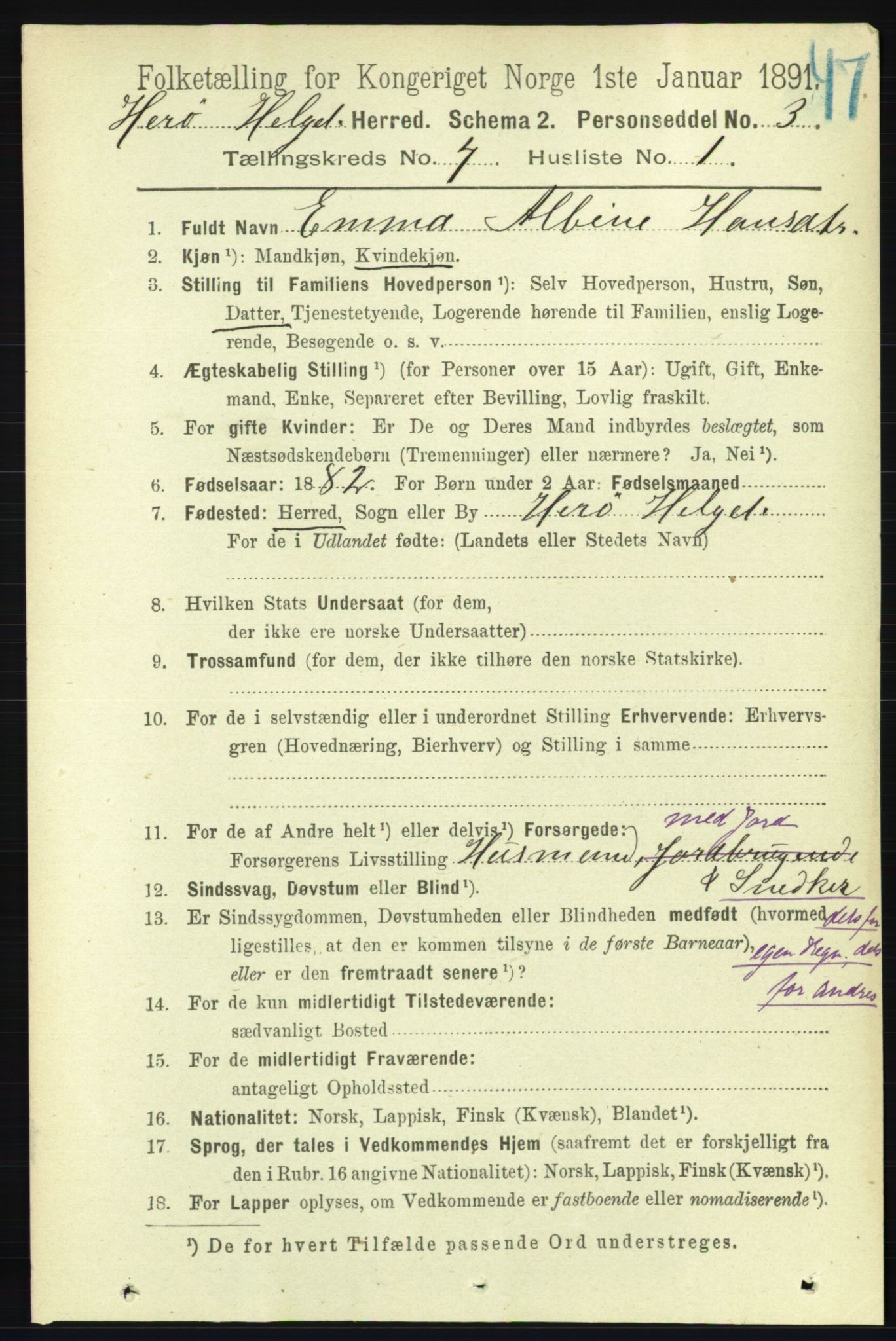 RA, 1891 census for 1818 Herøy, 1891, p. 924