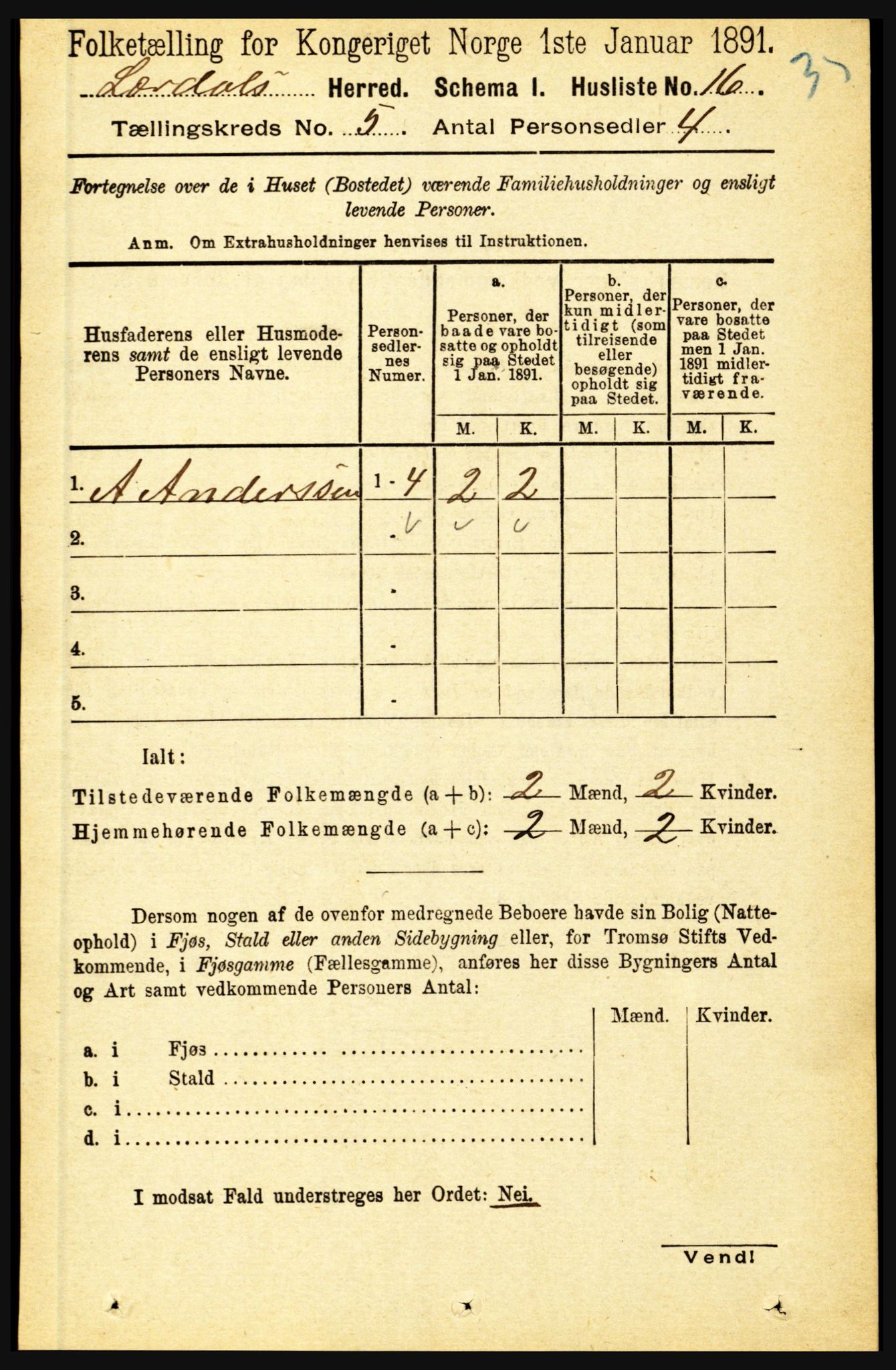 RA, 1891 census for 1422 Lærdal, 1891, p. 39