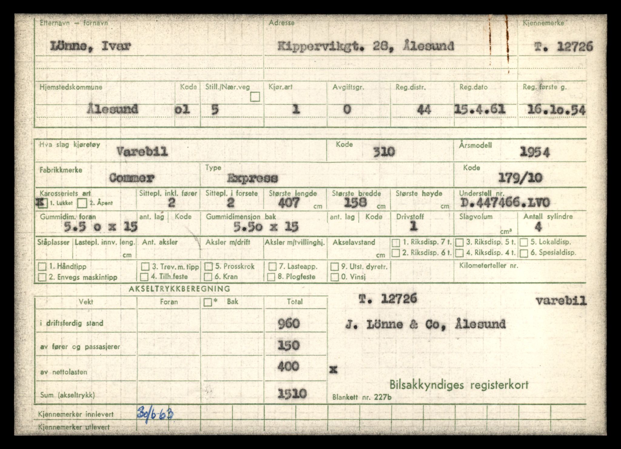 Møre og Romsdal vegkontor - Ålesund trafikkstasjon, AV/SAT-A-4099/F/Fe/L0035: Registreringskort for kjøretøy T 12653 - T 12829, 1927-1998, p. 1410