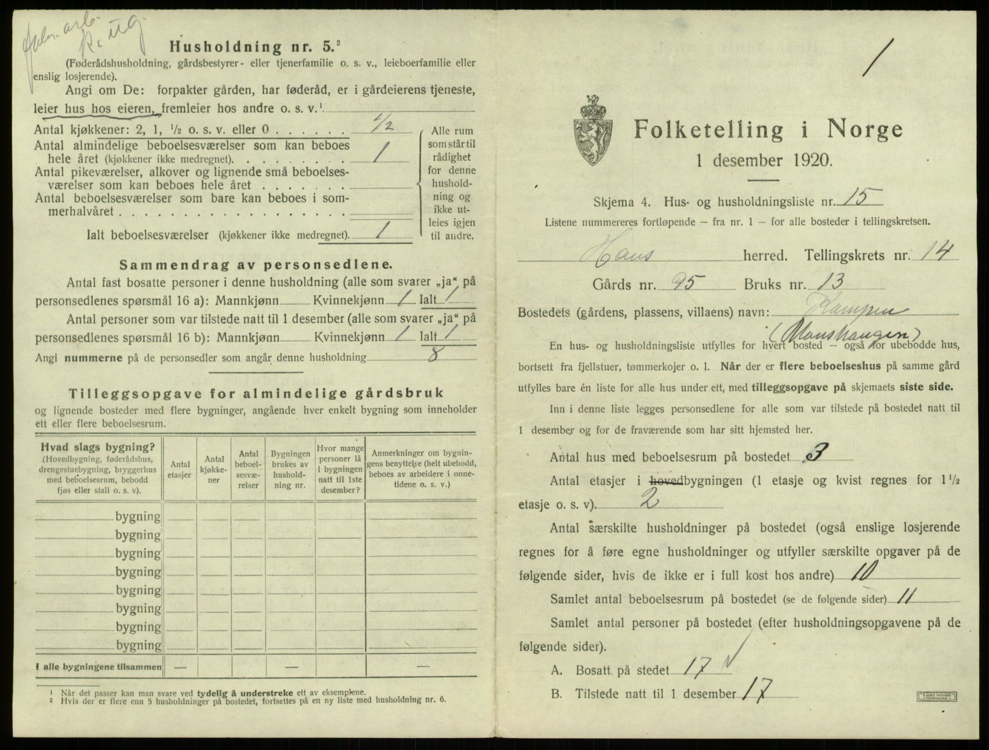 SAB, 1920 census for Haus, 1920, p. 1166