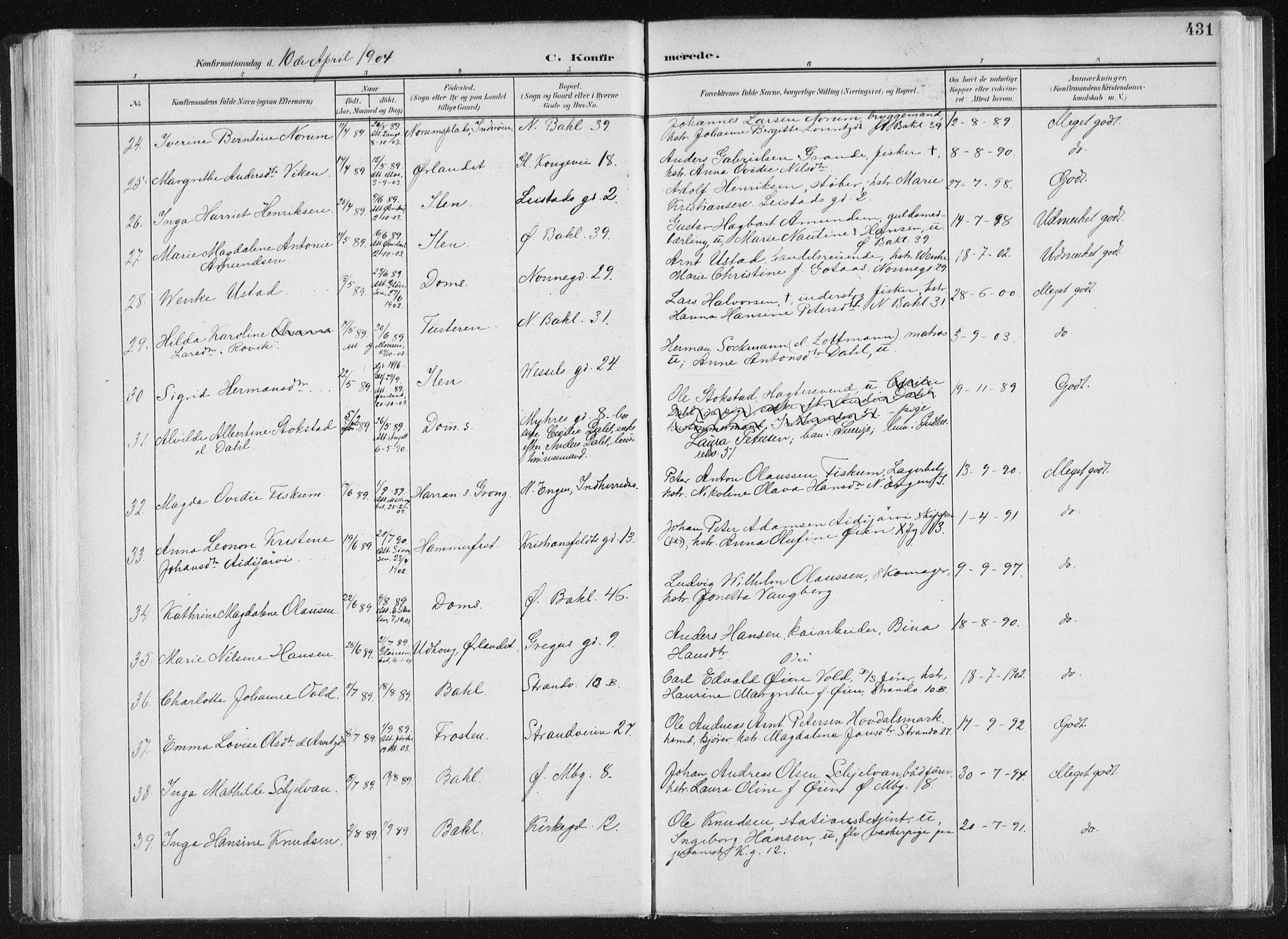 Ministerialprotokoller, klokkerbøker og fødselsregistre - Sør-Trøndelag, AV/SAT-A-1456/604/L0200: Parish register (official) no. 604A20II, 1901-1908, p. 431