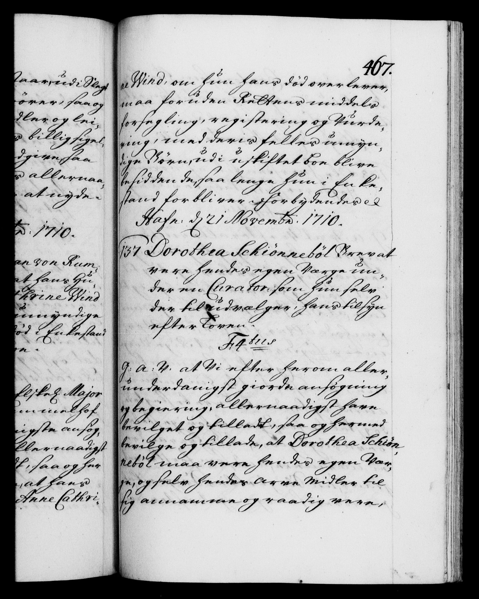 Danske Kanselli 1572-1799, AV/RA-EA-3023/F/Fc/Fca/Fcaa/L0020: Norske registre, 1708-1711, p. 467a