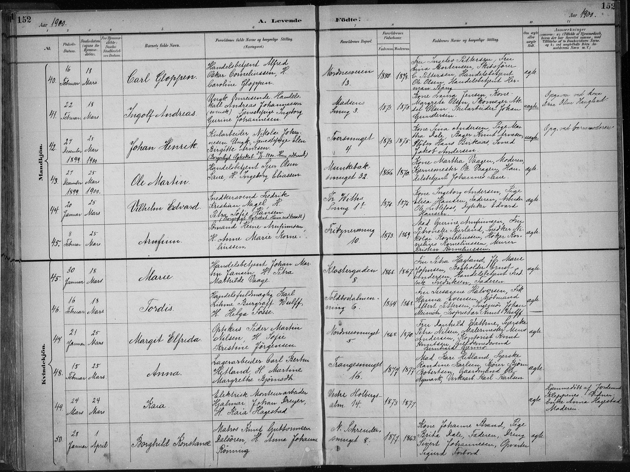 Nykirken Sokneprestembete, AV/SAB-A-77101/H/Haa/L0018: Parish register (official) no. B 6, 1895-1903, p. 152