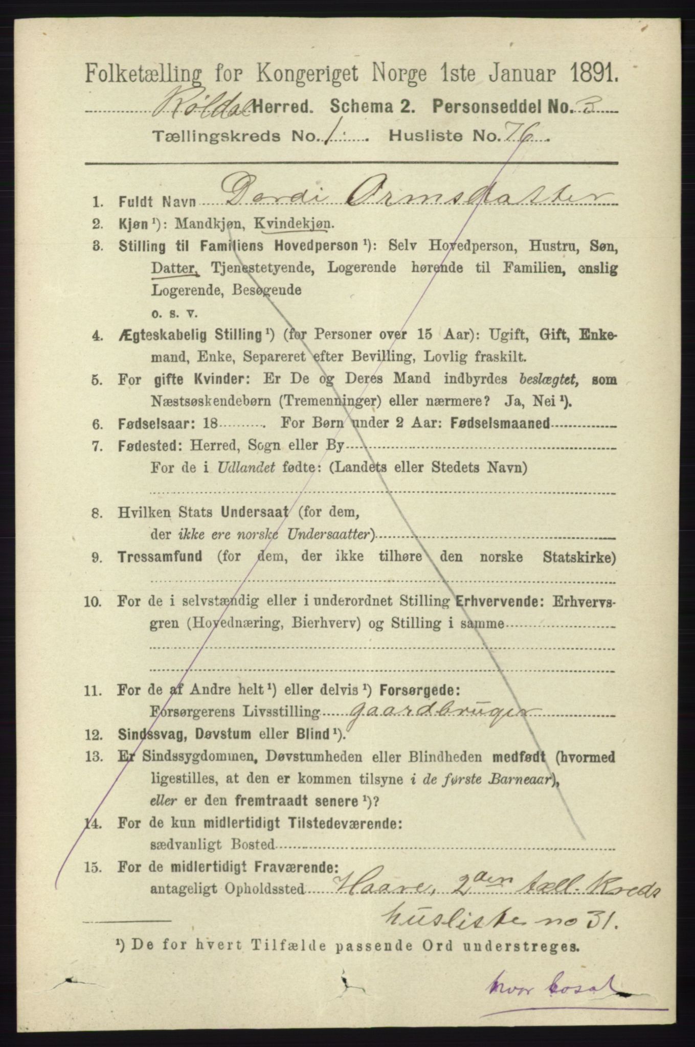 RA, 1891 census for 1229 Røldal, 1891, p. 468