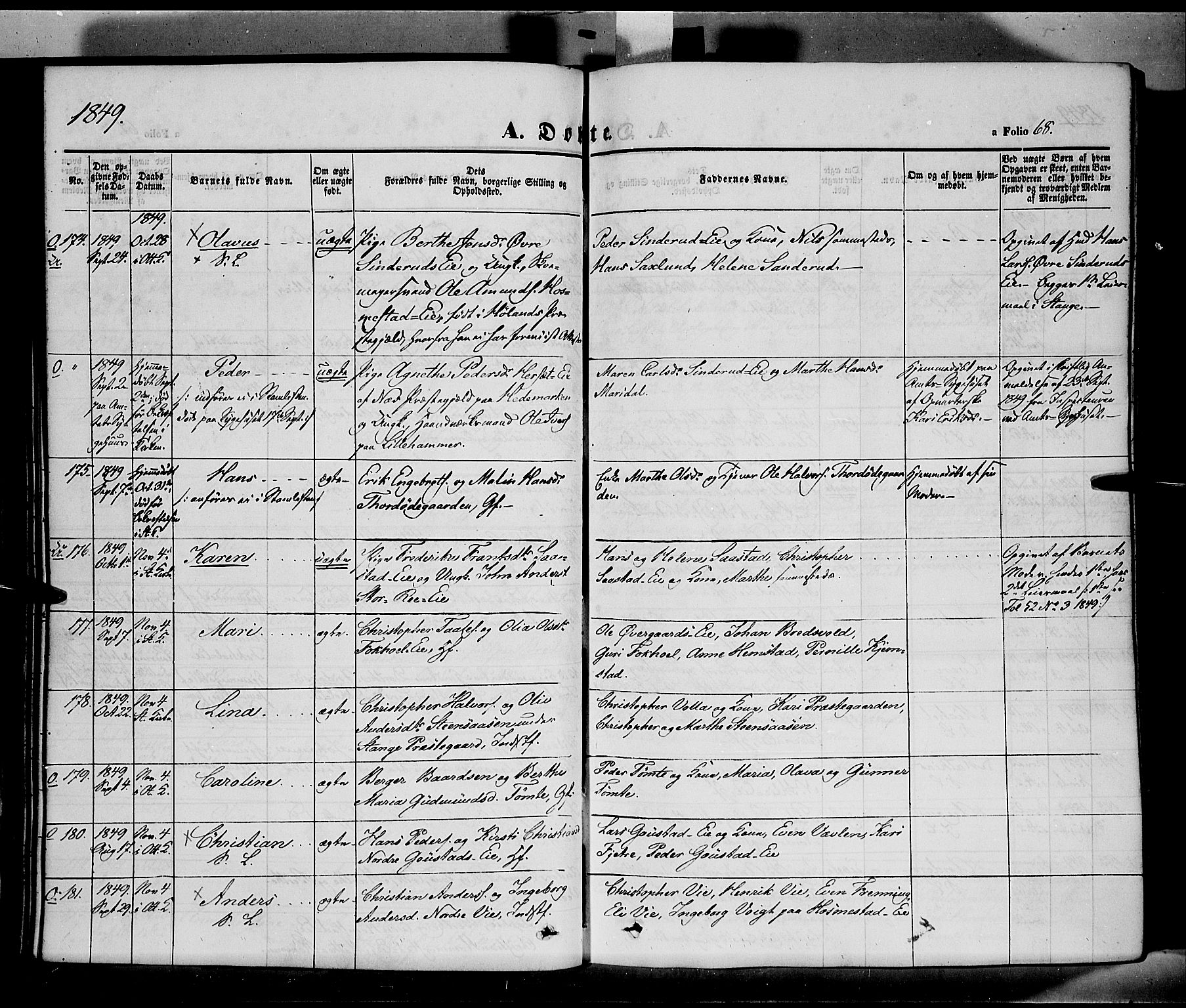 Stange prestekontor, SAH/PREST-002/K/L0011: Parish register (official) no. 11, 1846-1852, p. 68