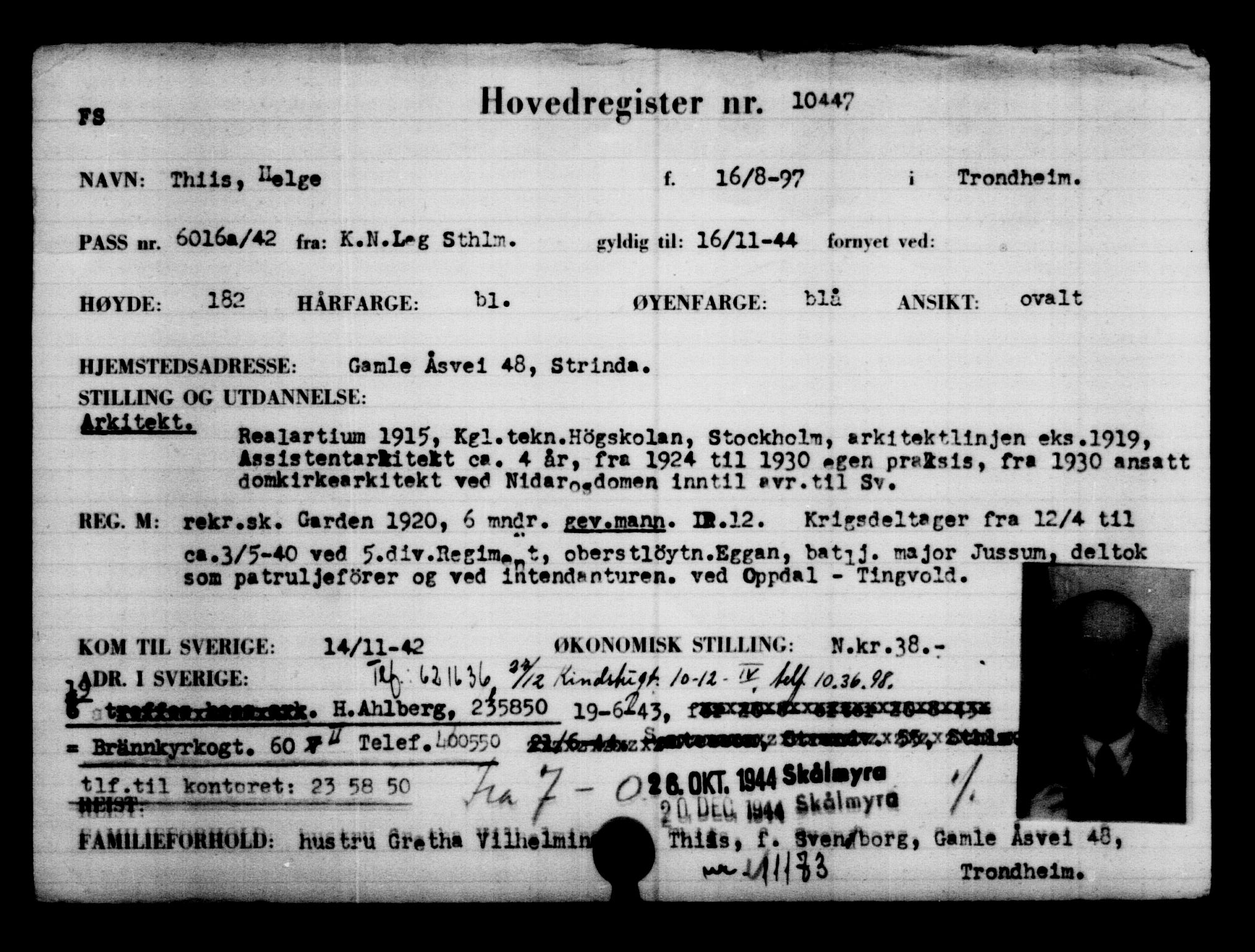 Utenriksstasjonene, Legasjonen i Stockholm, Flyktningkontoret, AV/RA-S-6753/V/Va/L0006: Kjesäterkartoteket, flyktninger med registreringsnr. 9400-12711, 1940-1945, p. 1200