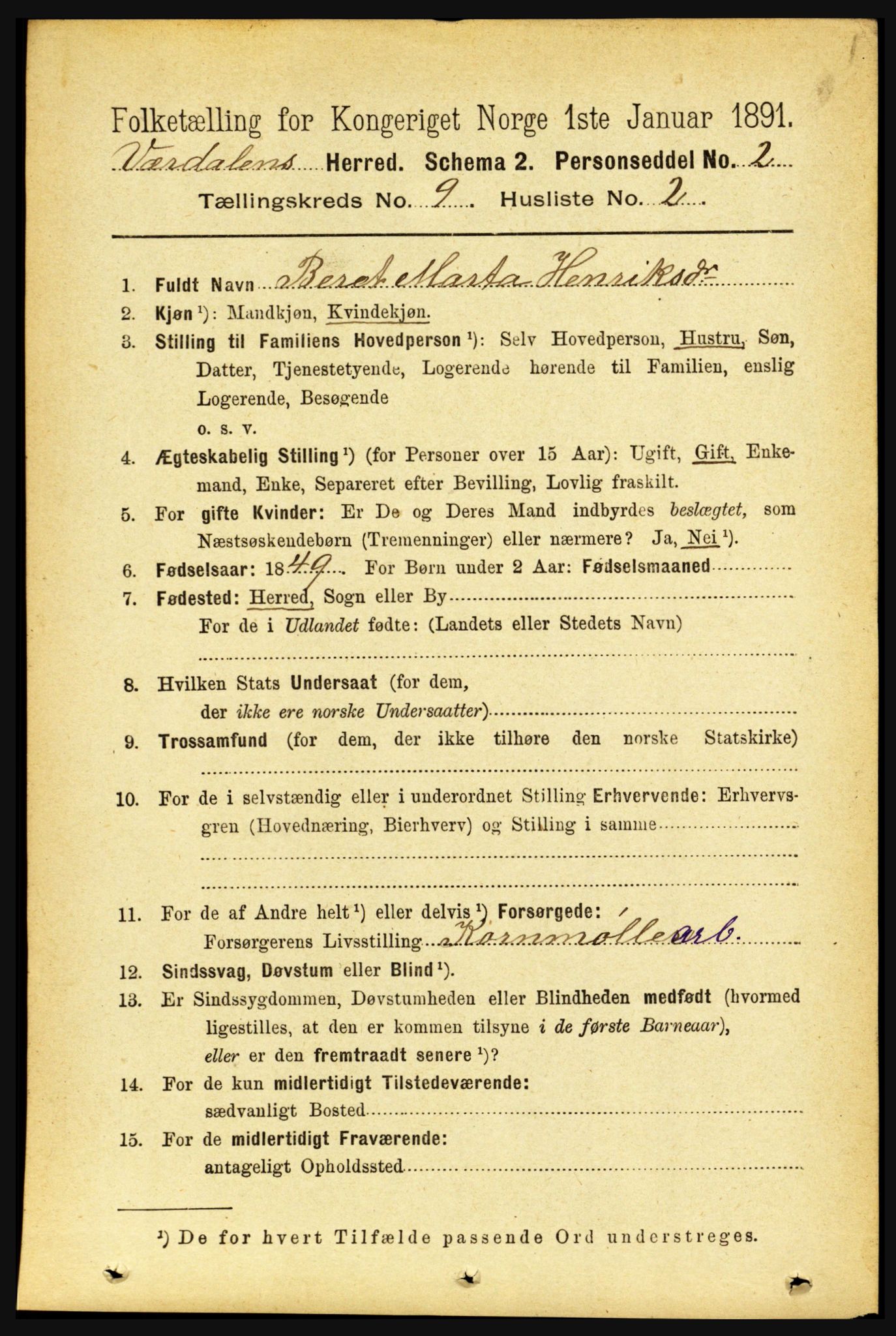 RA, 1891 census for 1721 Verdal, 1891, p. 4991