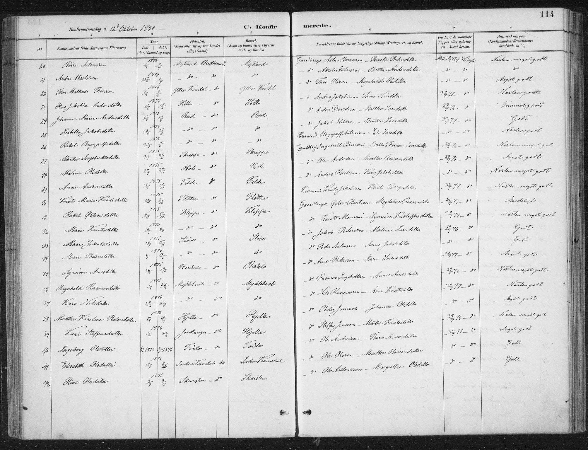 Gloppen sokneprestembete, AV/SAB-A-80101/H/Haa/Haac/L0002: Parish register (official) no. C  2, 1887-1904, p. 114