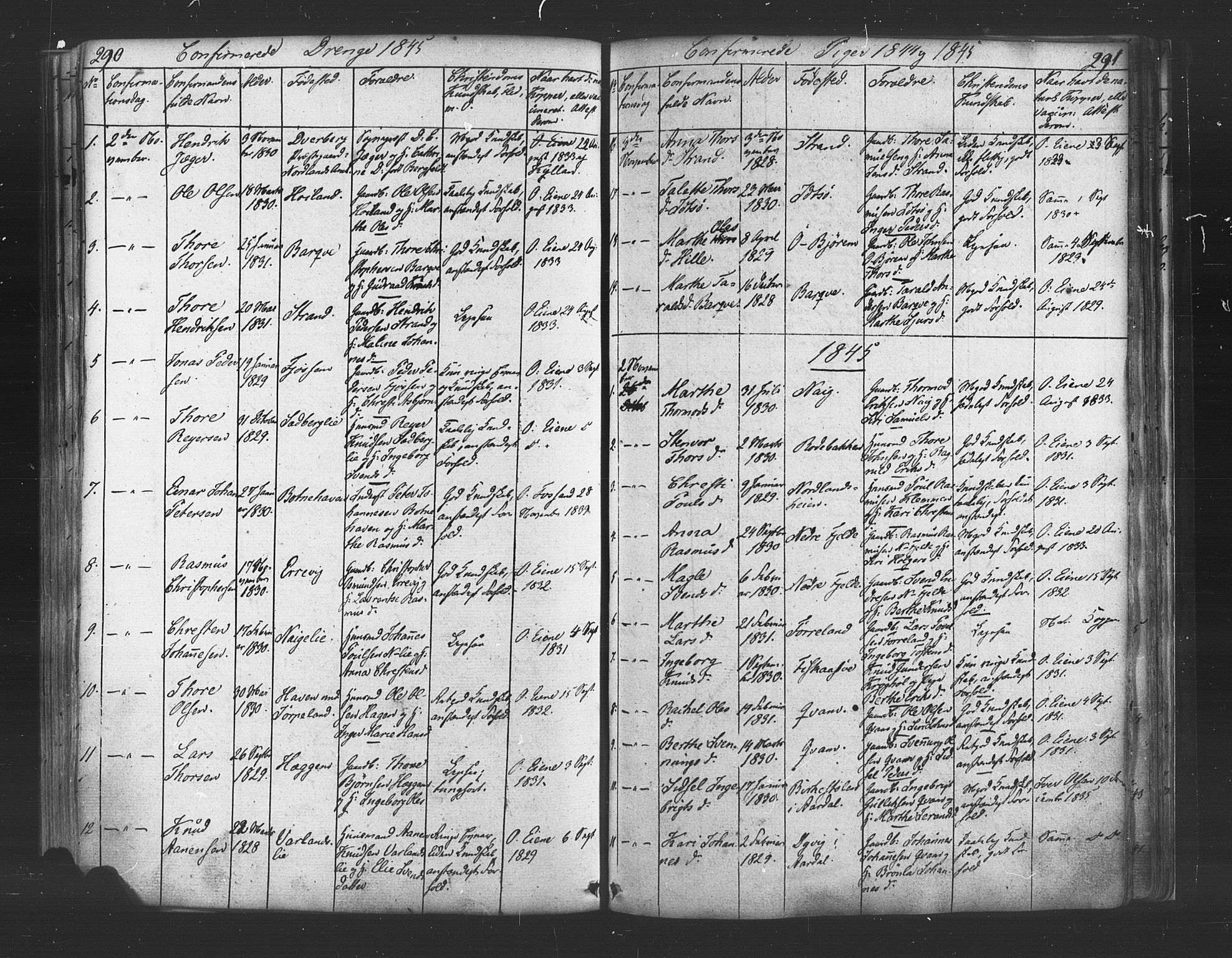 Strand sokneprestkontor, SAST/A-101828/H/Ha/Haa/L0006: Parish register (official) no. A 6, 1834-1854, p. 290-291