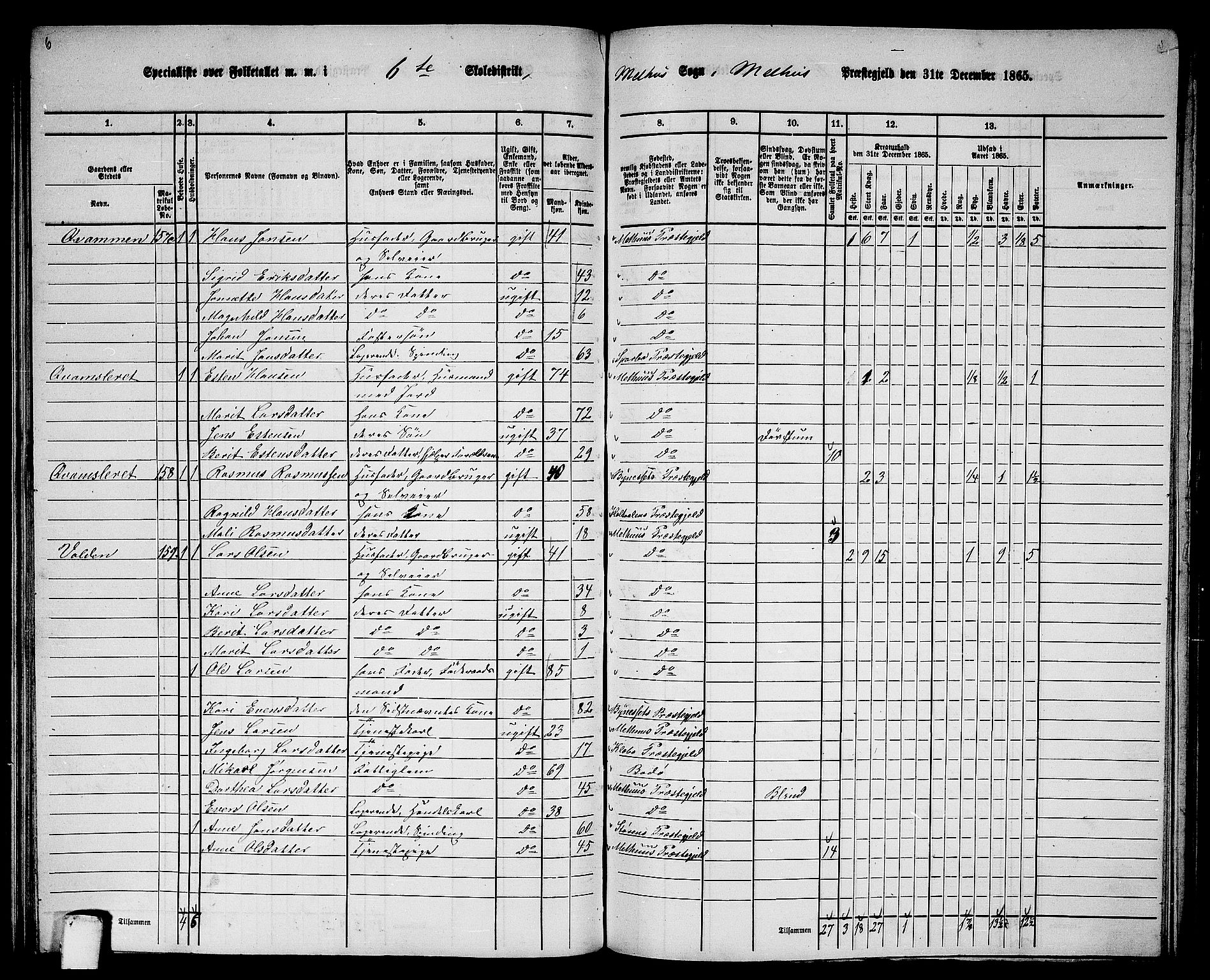 RA, 1865 census for Melhus, 1865, p. 115