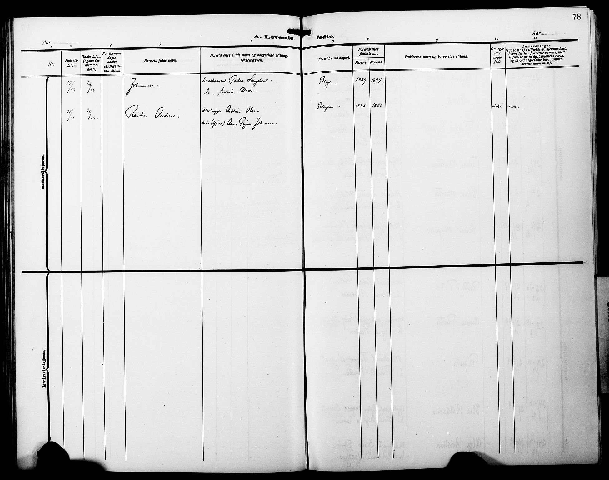 Fødselsstiftelsens sokneprestembete*, SAB/-: Parish register (copy) no. A 3, 1916-1925, p. 78