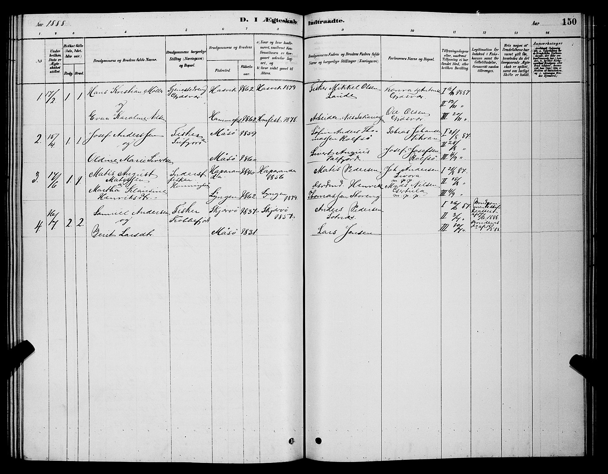 Måsøy sokneprestkontor, SATØ/S-1348/H/Hb/L0002klokker: Parish register (copy) no. 2, 1876-1888, p. 150