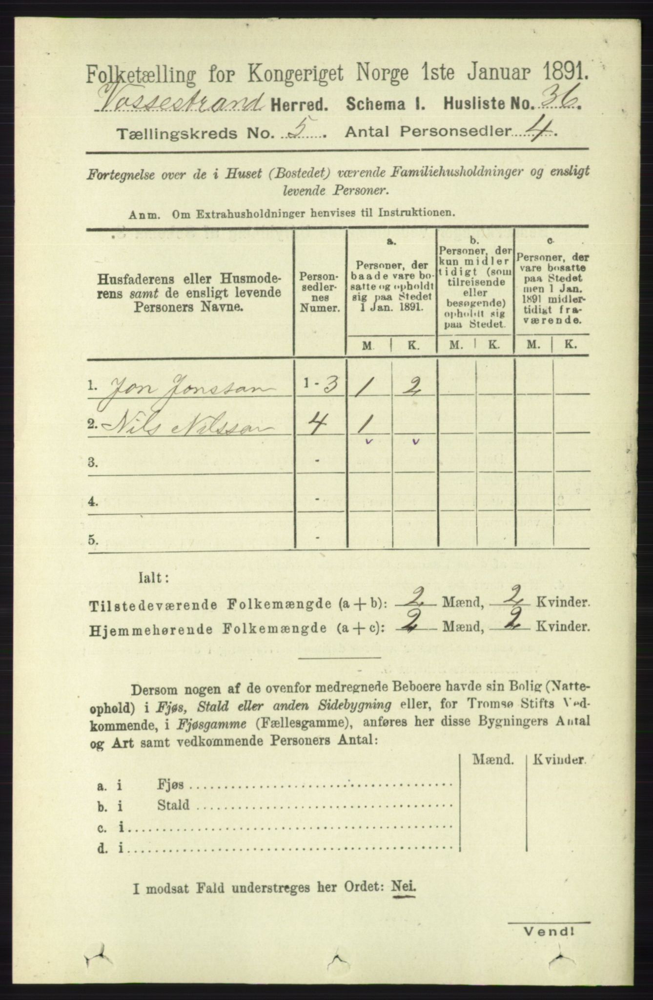 RA, 1891 census for 1236 Vossestrand, 1891, p. 1886