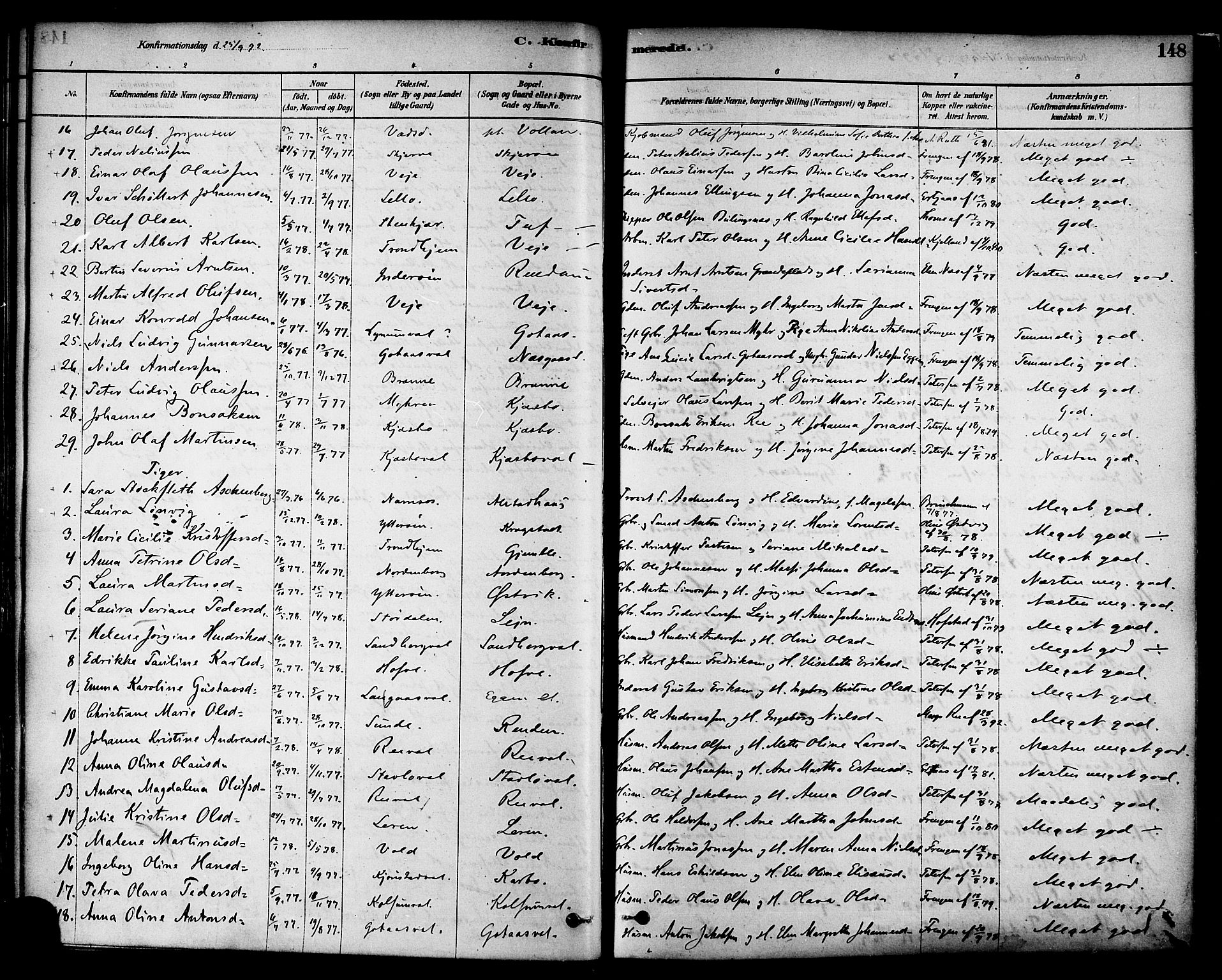 Ministerialprotokoller, klokkerbøker og fødselsregistre - Nord-Trøndelag, SAT/A-1458/717/L0159: Parish register (official) no. 717A09, 1878-1898, p. 148